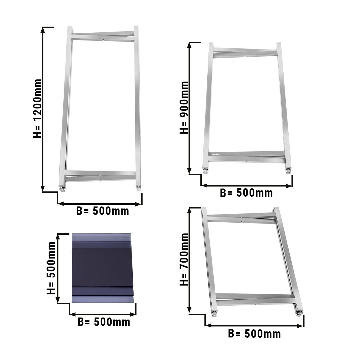 (3 st) Sidobord set - fällbart - Höjd: 700, 900 & 1 200 mm