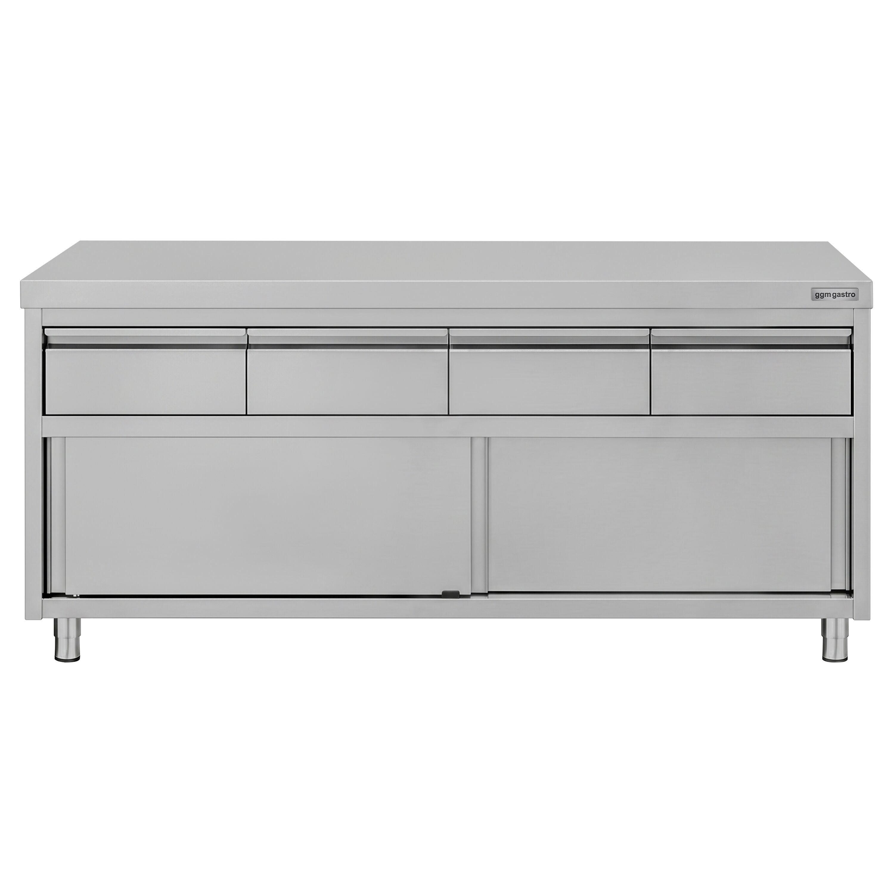 Armoire de travail en acier inoxydable ECO - 2000 x 600 mm - avec 4 tiroirs et une porte coulissante