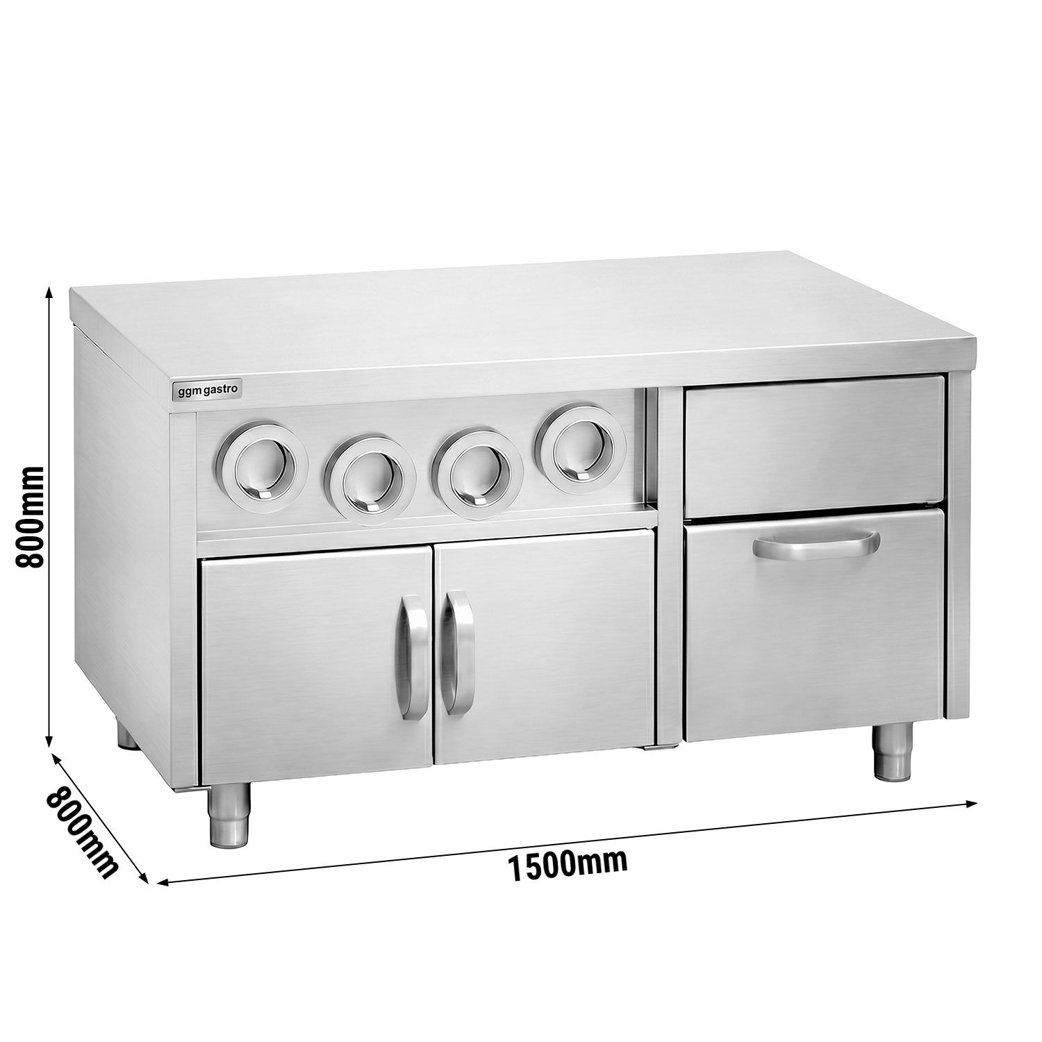 Szafka dolna - do dozowników kubków & z niechłodzonym pojemnikiem na lód z odpływem wody - Długość: 1,5m - 1500x800x800mm - AISI 304