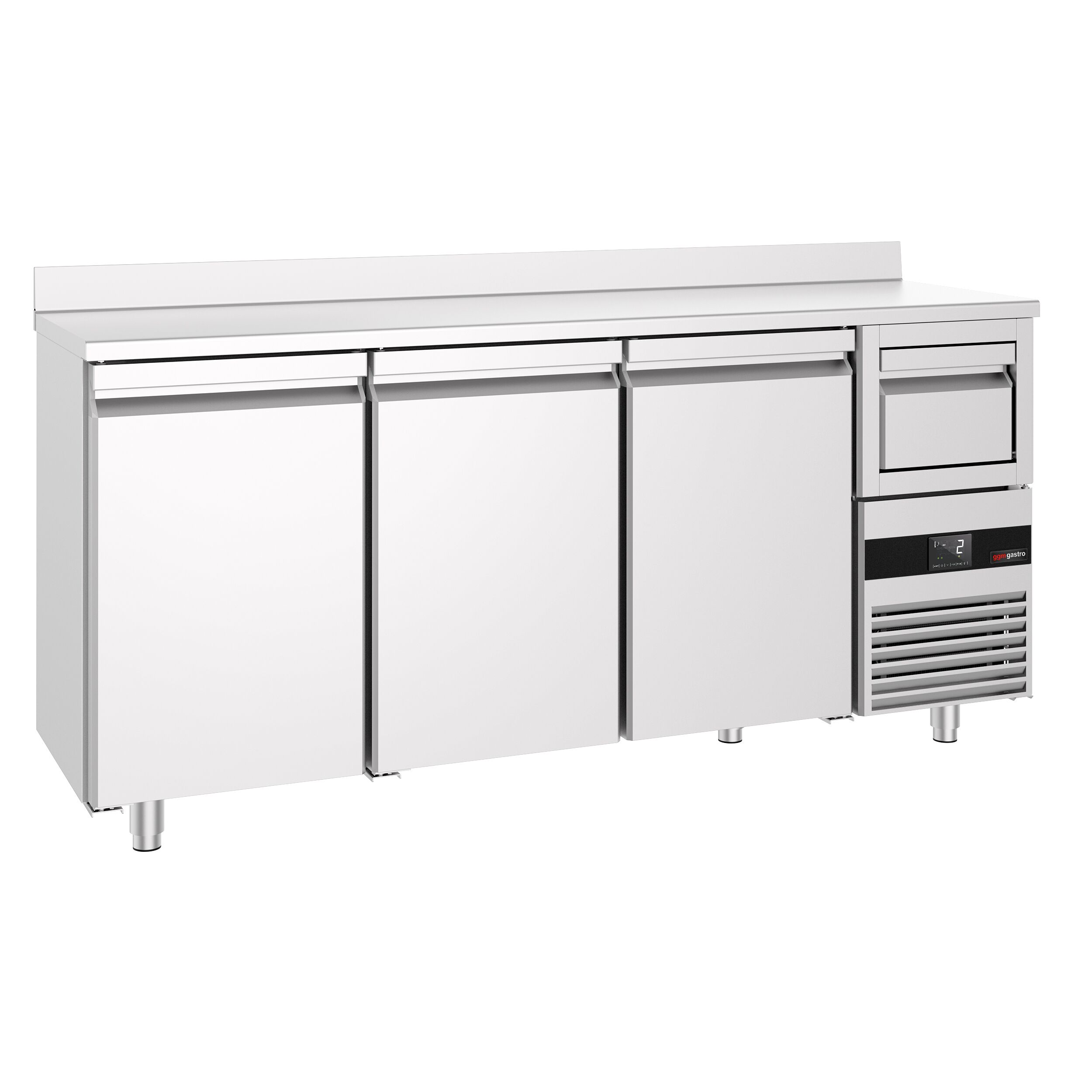 Arrière-bar réfrigéré professionnel  PREMIUM - 2130 x 600 mm - avec 3 portes - avec dosseret - avec tiroir à marc de café