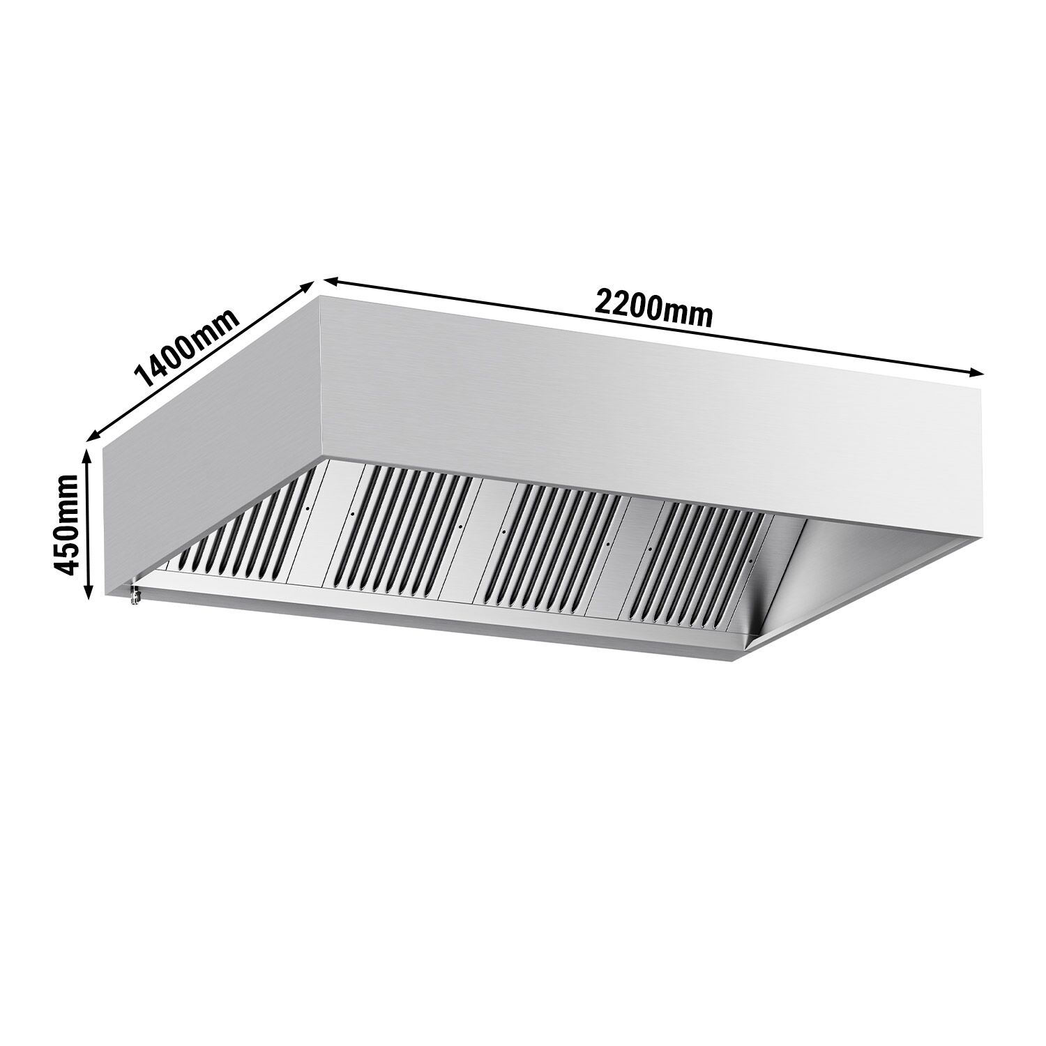 Hotte à adosser professionnelle - 2200mm - sans moteur - avec filtres et éclairage