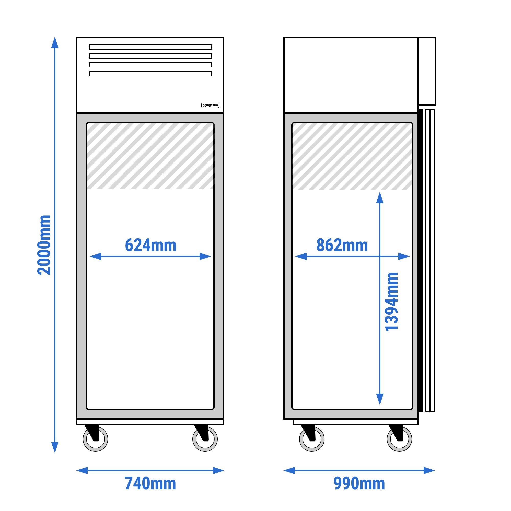 Armoire pâtissière négative Inox AISI 304 PREMIUM - EN 600 x 800 - 612 L - avec 1 porte & Glissières pâtisserie - Noire - Roulettes