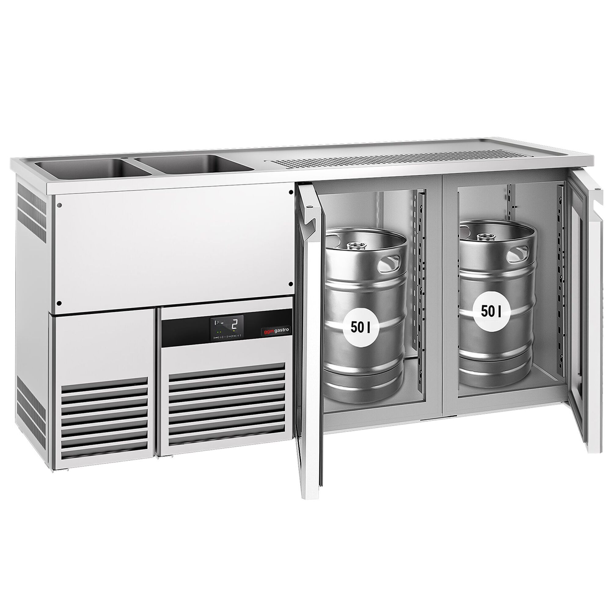 Comptoir de bar réfrigéré PREMIUM - 1950x700mm - 2 portes vitrées