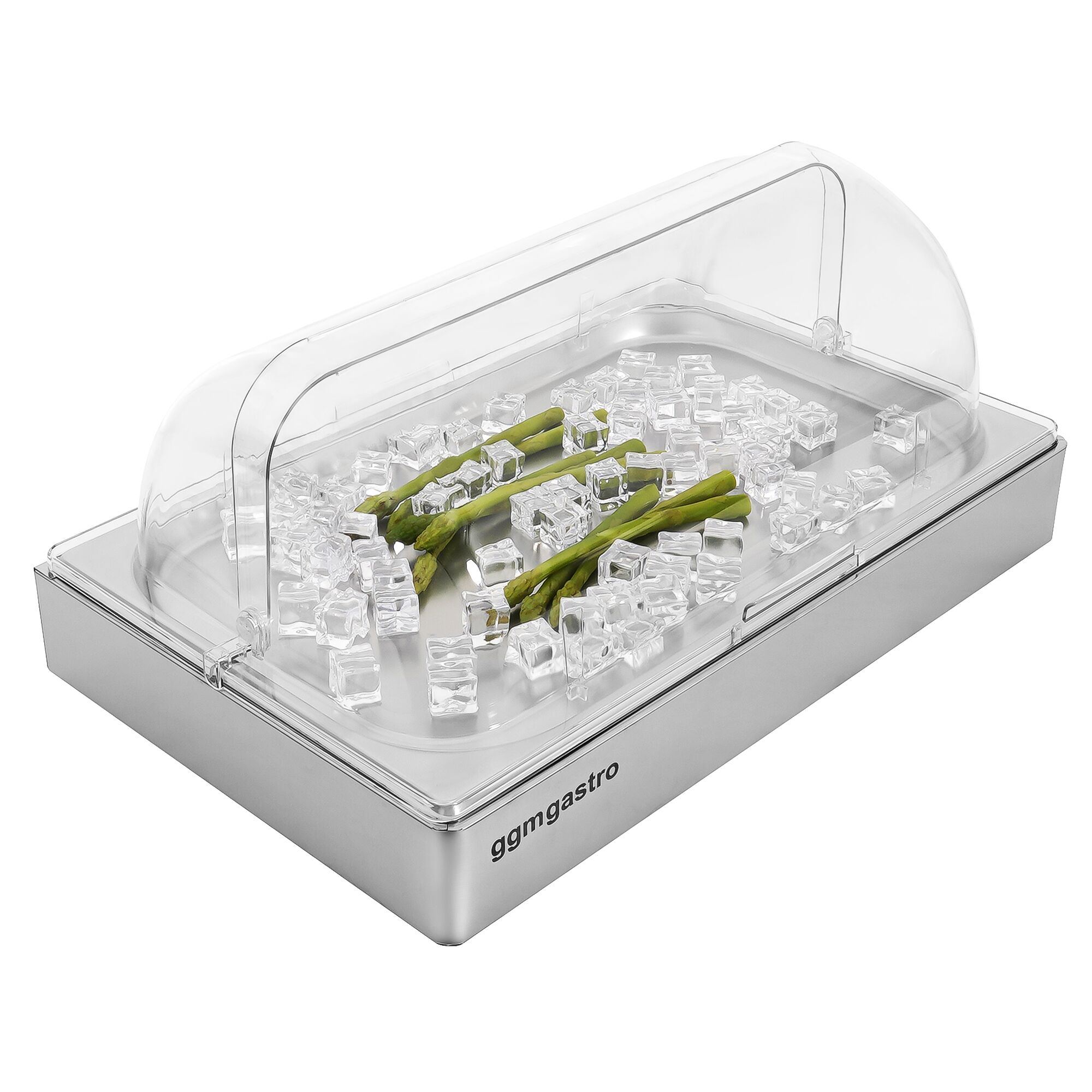 Couvercle de présentation roll-top - Dôme - GN 1/1 - Acier inoxydable - 540x335mm - Hauteur:255mm - incl. bac GN 1/1, deux packs de froid