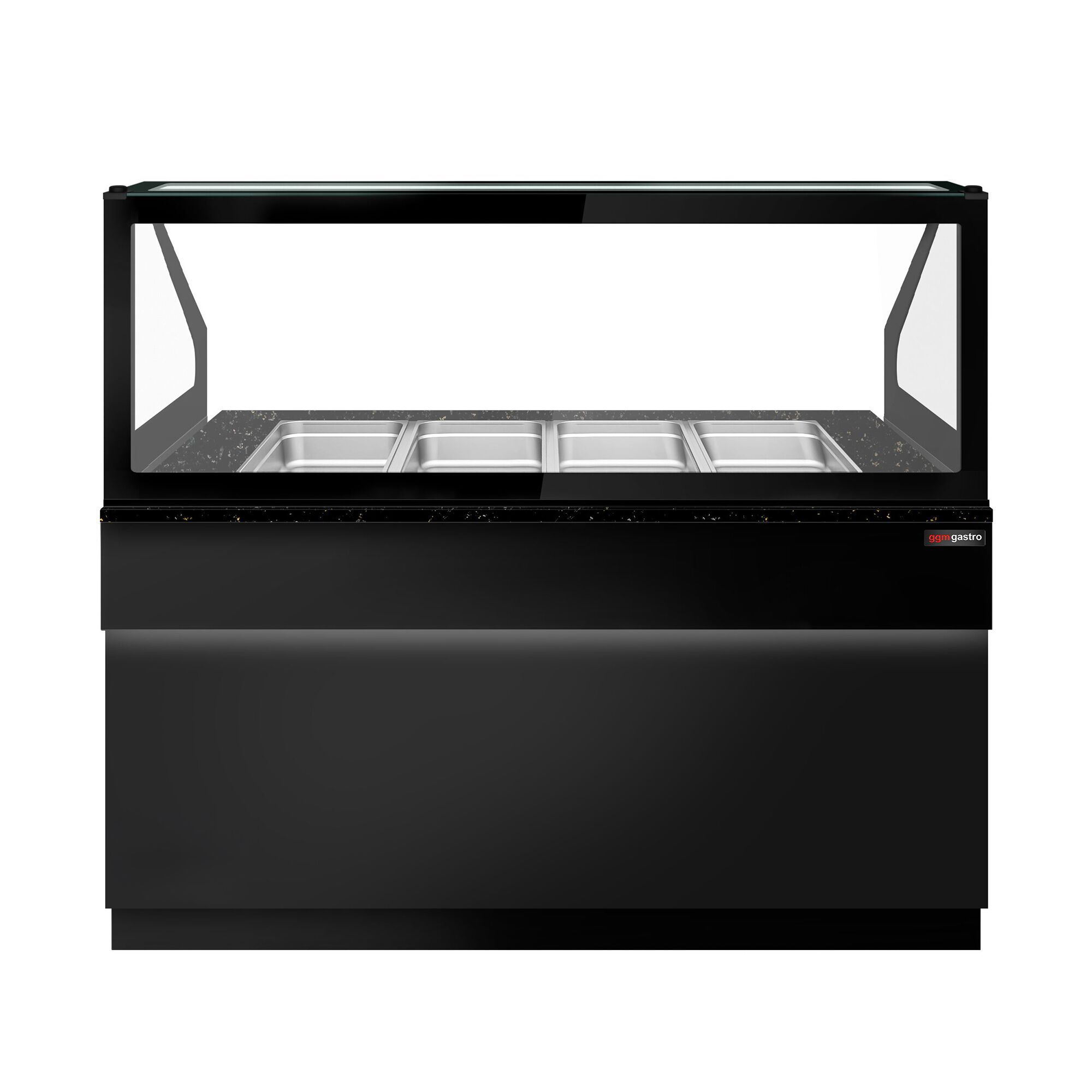 Saladette réfrigérée TORONTO - 1500 mm - Façade noire - 2 portes - Pour 4x GN 1/1 - Plateau de travail en granit noir