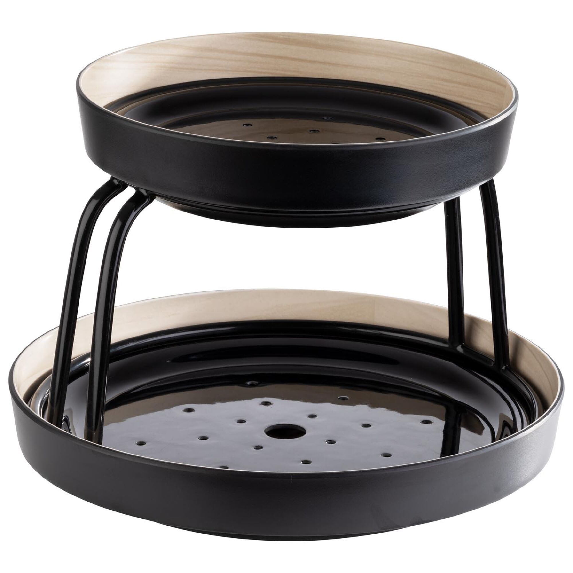 (6 stuks) Schaal - FRIDA - Melamine - rond - Ø255mm - 2-delig, met afdruipinzet, stapelbaar - zwart/beige