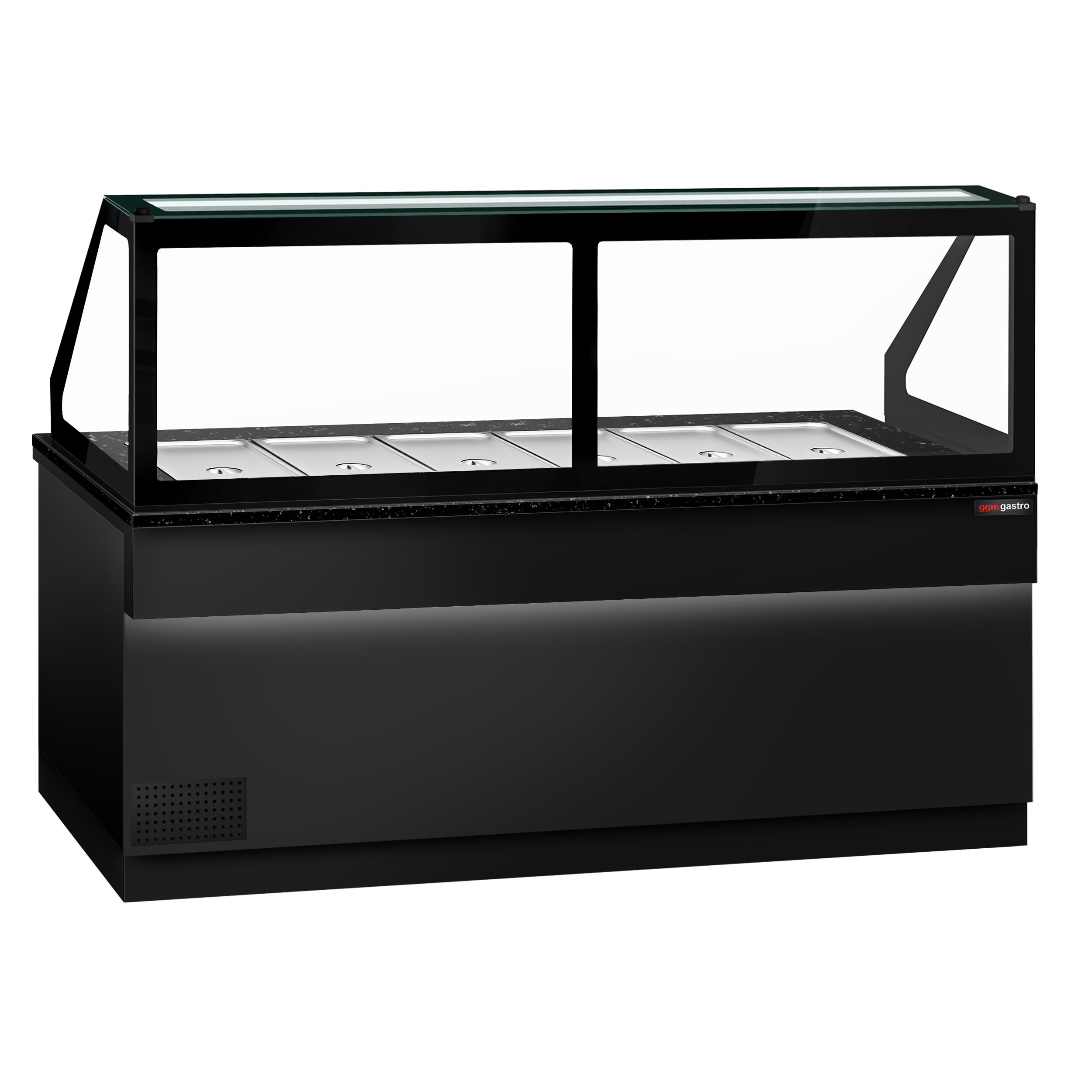 Saladette réfrigérée TORONTO - 2550 mm - Façade noire - 4 portes - Pour 6x GN 1/1 - Plateau de travail en granit noir