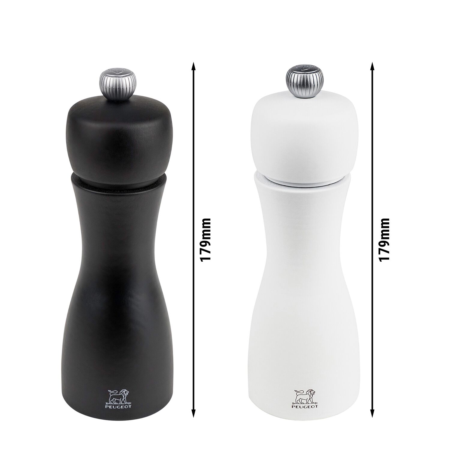 (6 pièces) PEUGEOT | TAHITI – Moulin à sel & poivre – Bois – Noir / Blanc mat – Hauteur : 150 mm