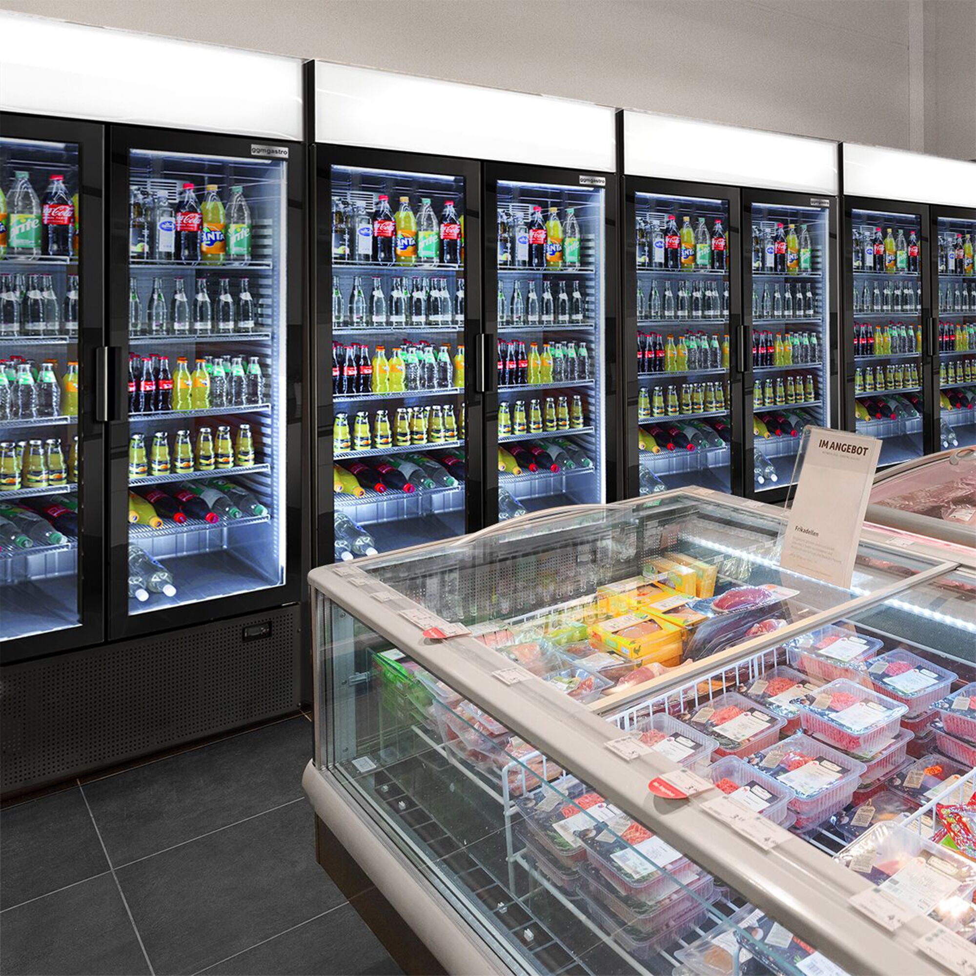 (2 pièces) Vitrine réfrigérée à boissons - 2400 litres - design sans cadre - avec 4 portes vitrées et écran publicitaire