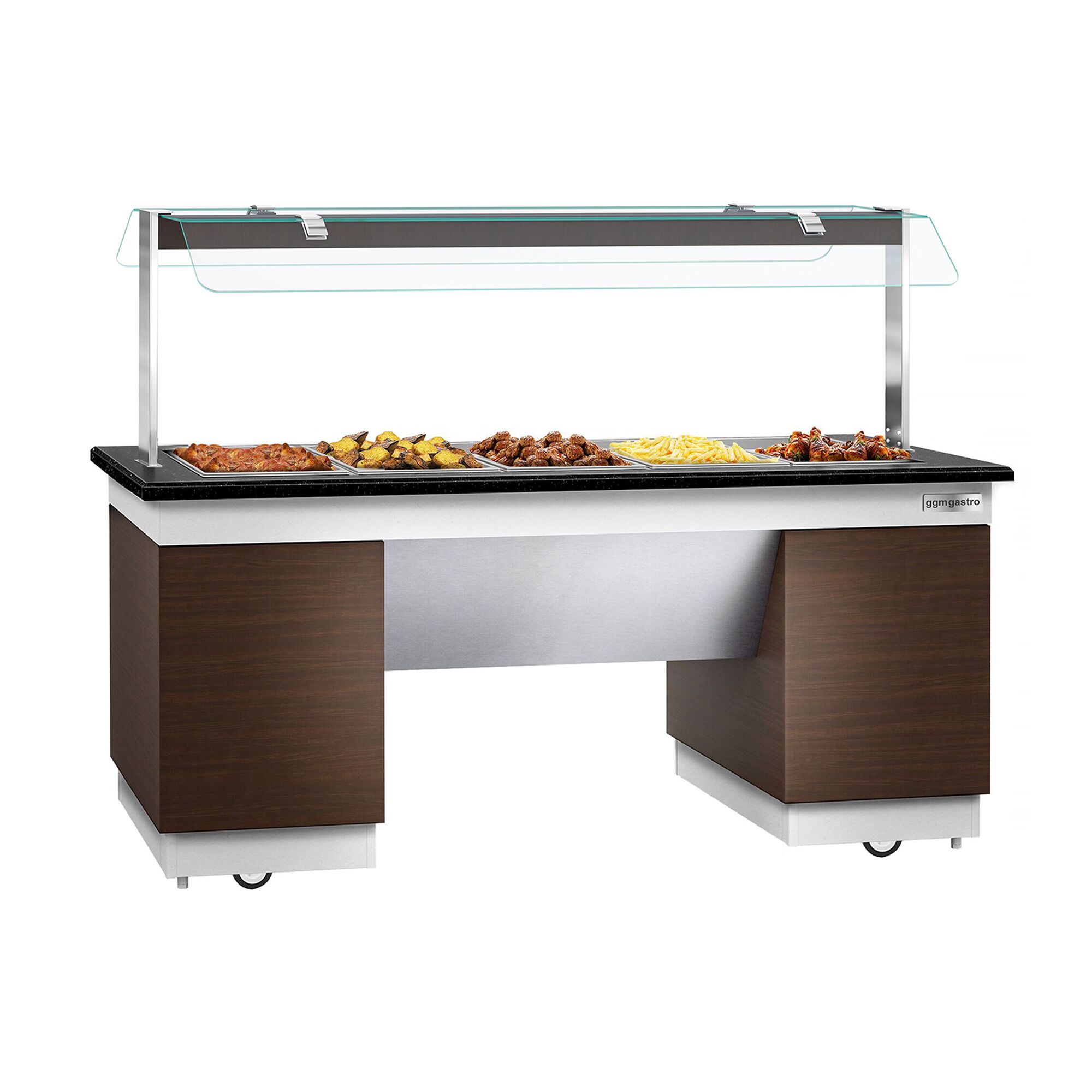 Buffet chaud DUBLIN - 2000mm - avec bain-marie - sur roulettes - pour 5x GN 1/1