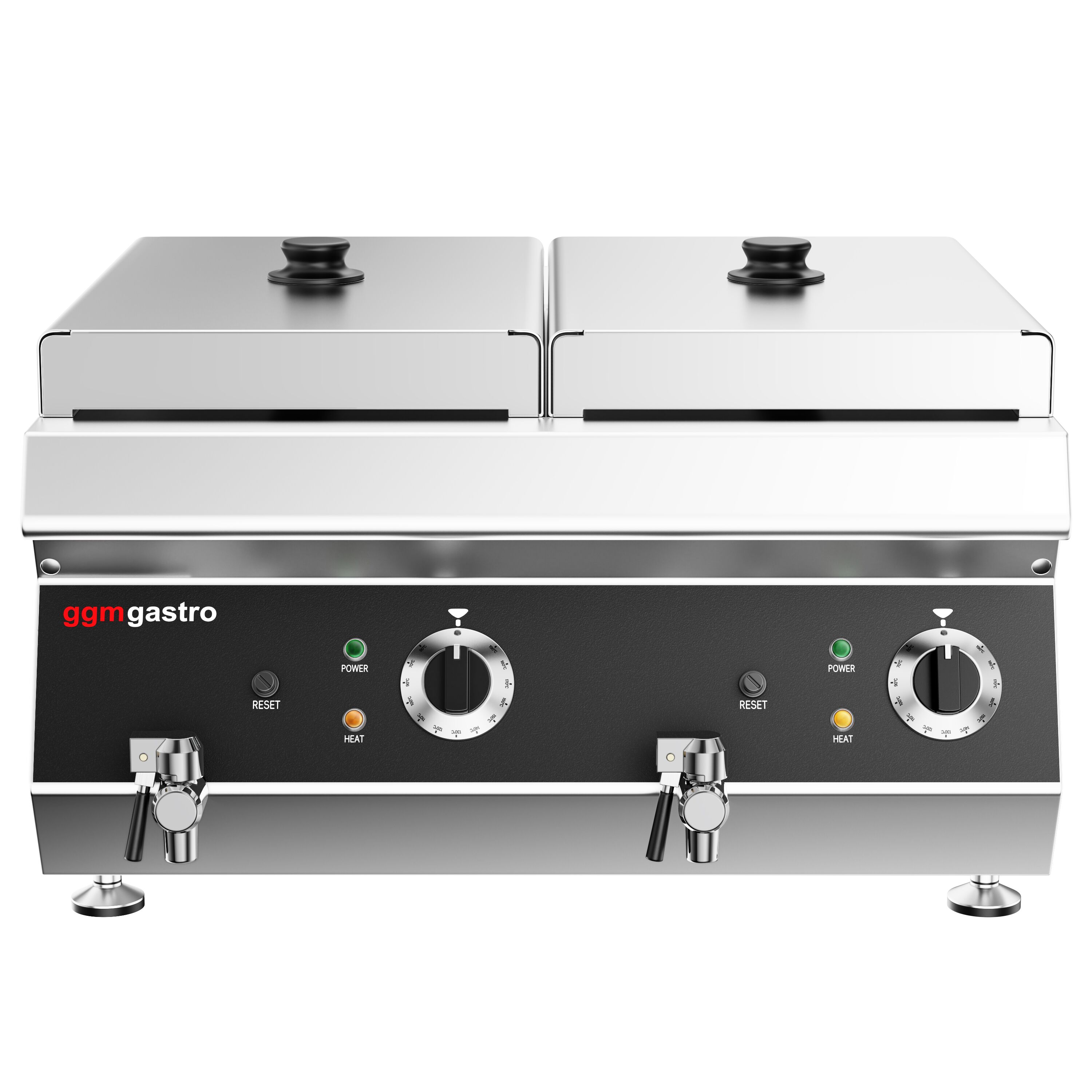 Friteuse électrique double – 600 mm – 13+13 litres – 9 kW – avec robinet de vidange
