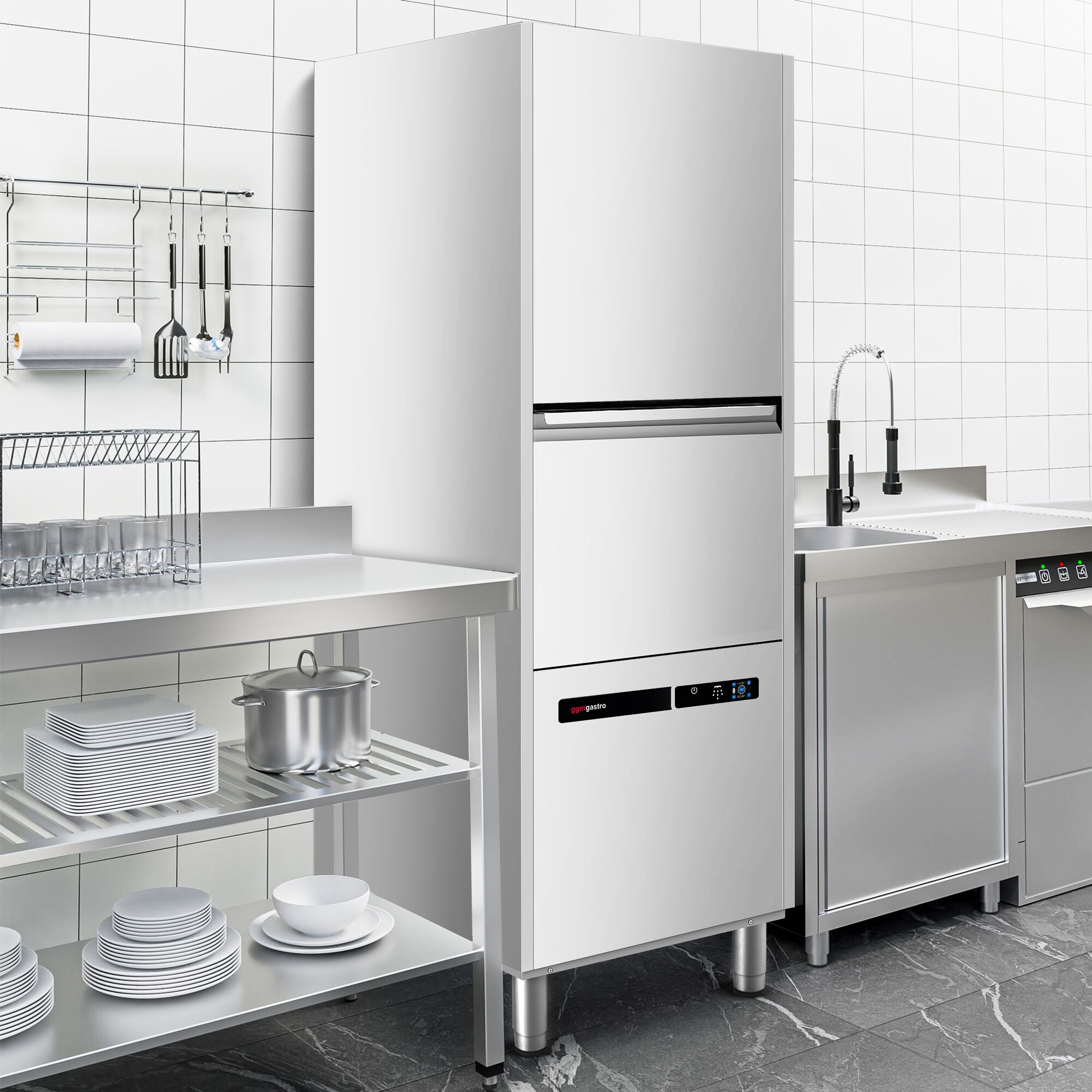 Doppelwandige Topfspülmaschine - Touch - 16,7 kW - mit Reiniger- & Laugenpumpe