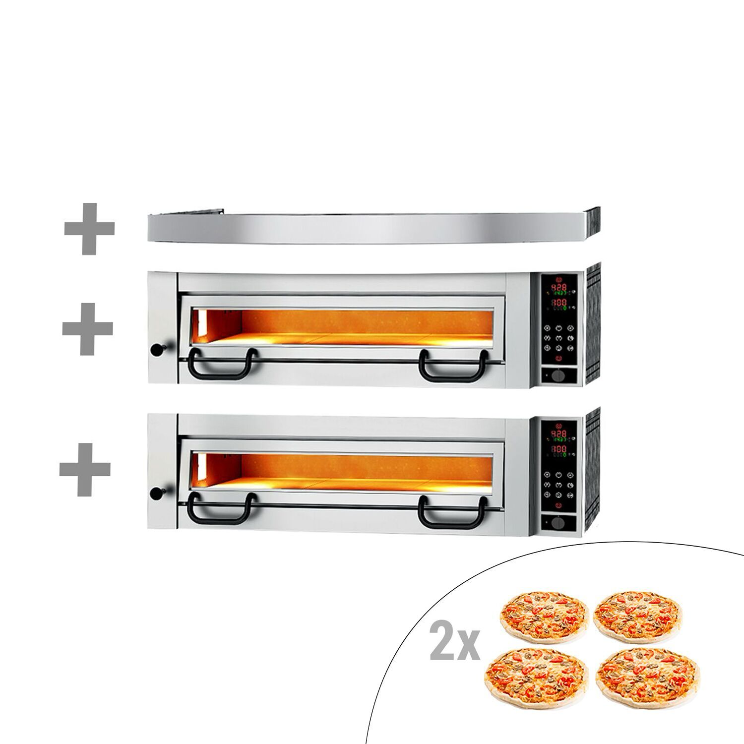 Four à pizza électrique Power – 6+6 x 34 cm – Manuel – incl. hotte et support inférieur