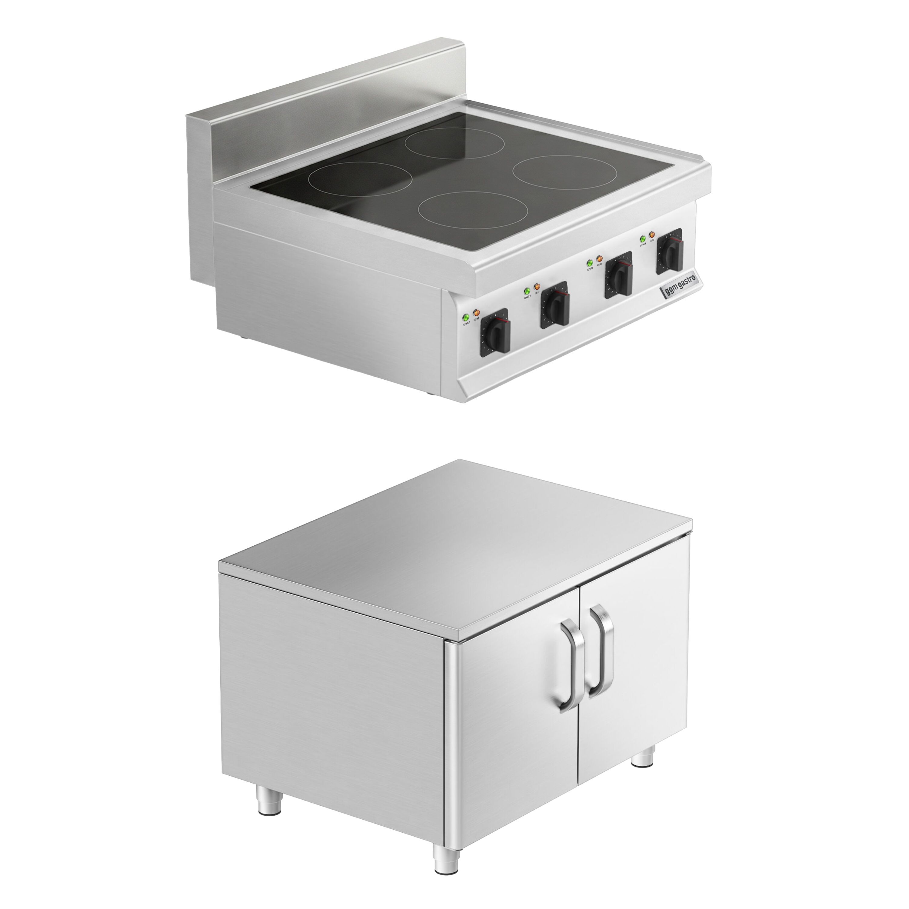 Cuisinière à induction - 14 kW - 4 plaques de cuisson - incl. meuble bas avec 2 portes