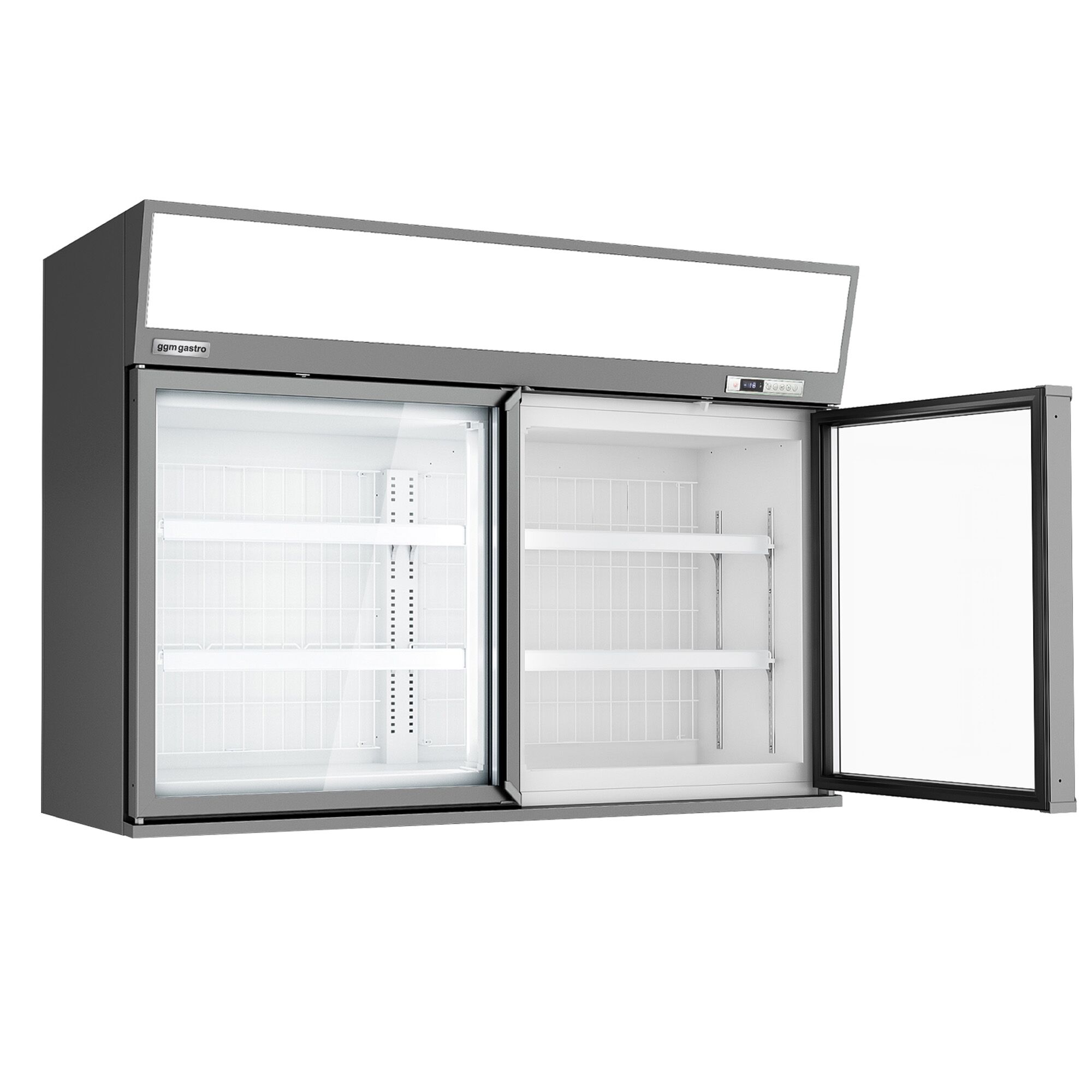 Vitrine murale de congélation pour supermarché - 1450 mm - 232 litres - avec 2 portes & 2 étagères - Gris