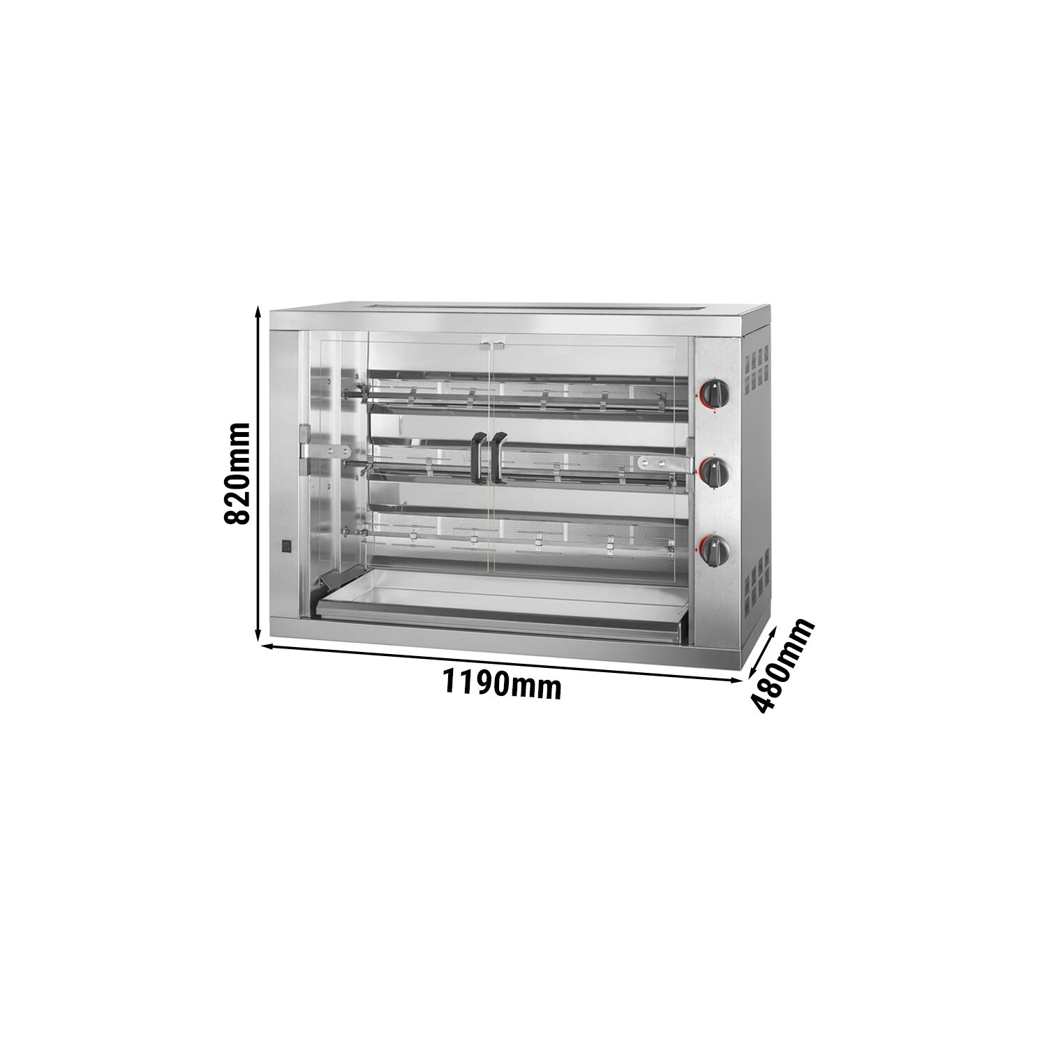 Gas kippengrill - 17,7kW - 3 spitten voor 18 kippen