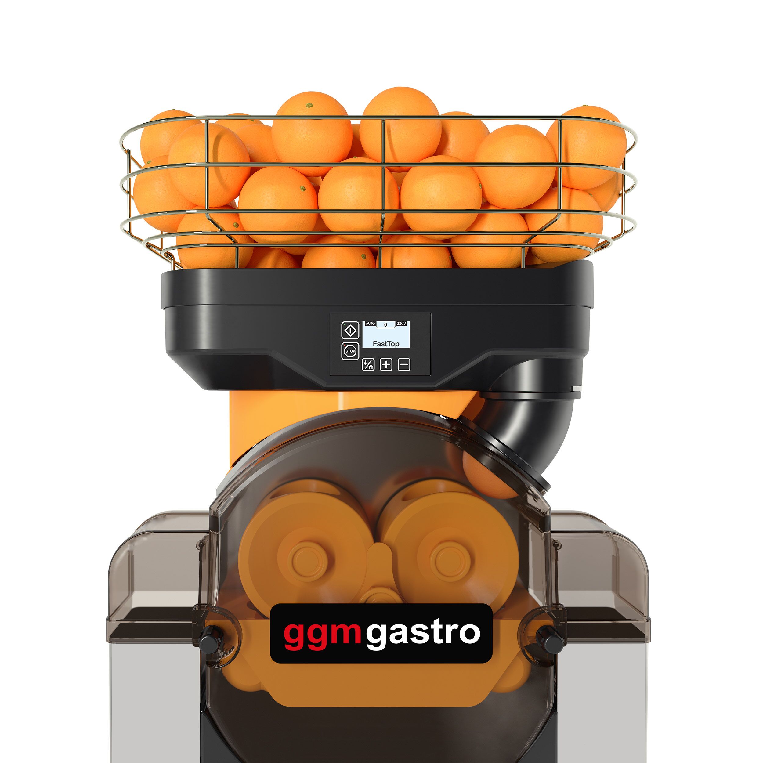 Presse-oranges automatique professionnel - 550W - 58kg - avec dispositif d’alimentation automatique, démarrage par bouton Push & Juice, compteur numérique, contrôle via écran - Aluminium