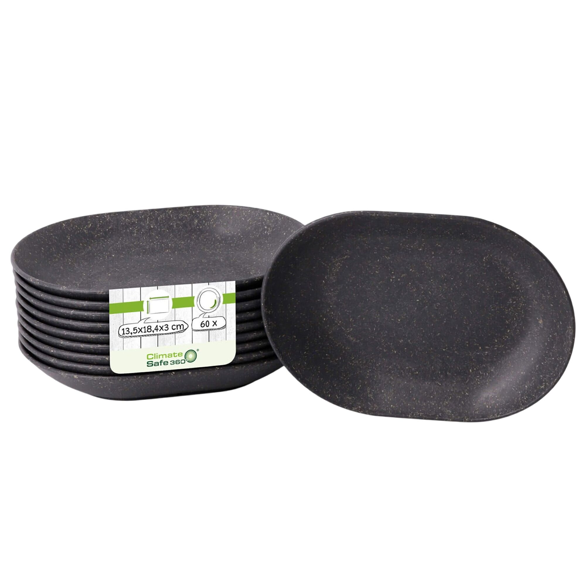 (60 pcs) Barquette réutilisable en PP - 270ml - 185x134mm - ovale - Gris