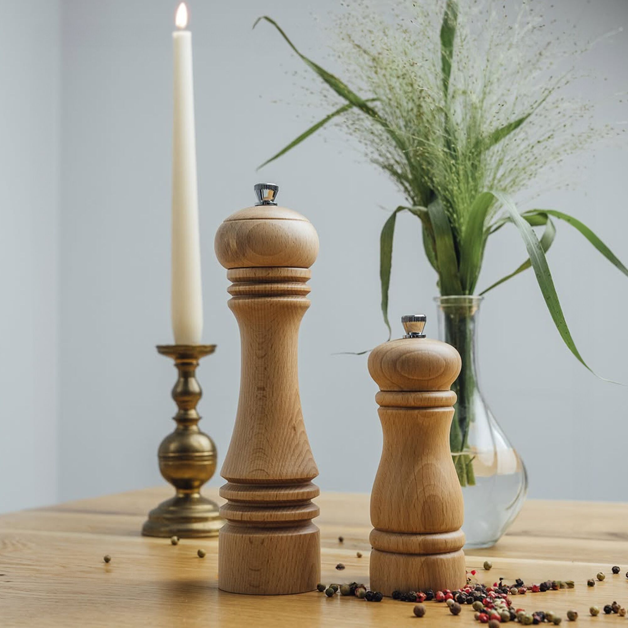(6 pièces) Moulin à poivre – ETERNAL – Bois – Hauteur : 155 mm – Beige