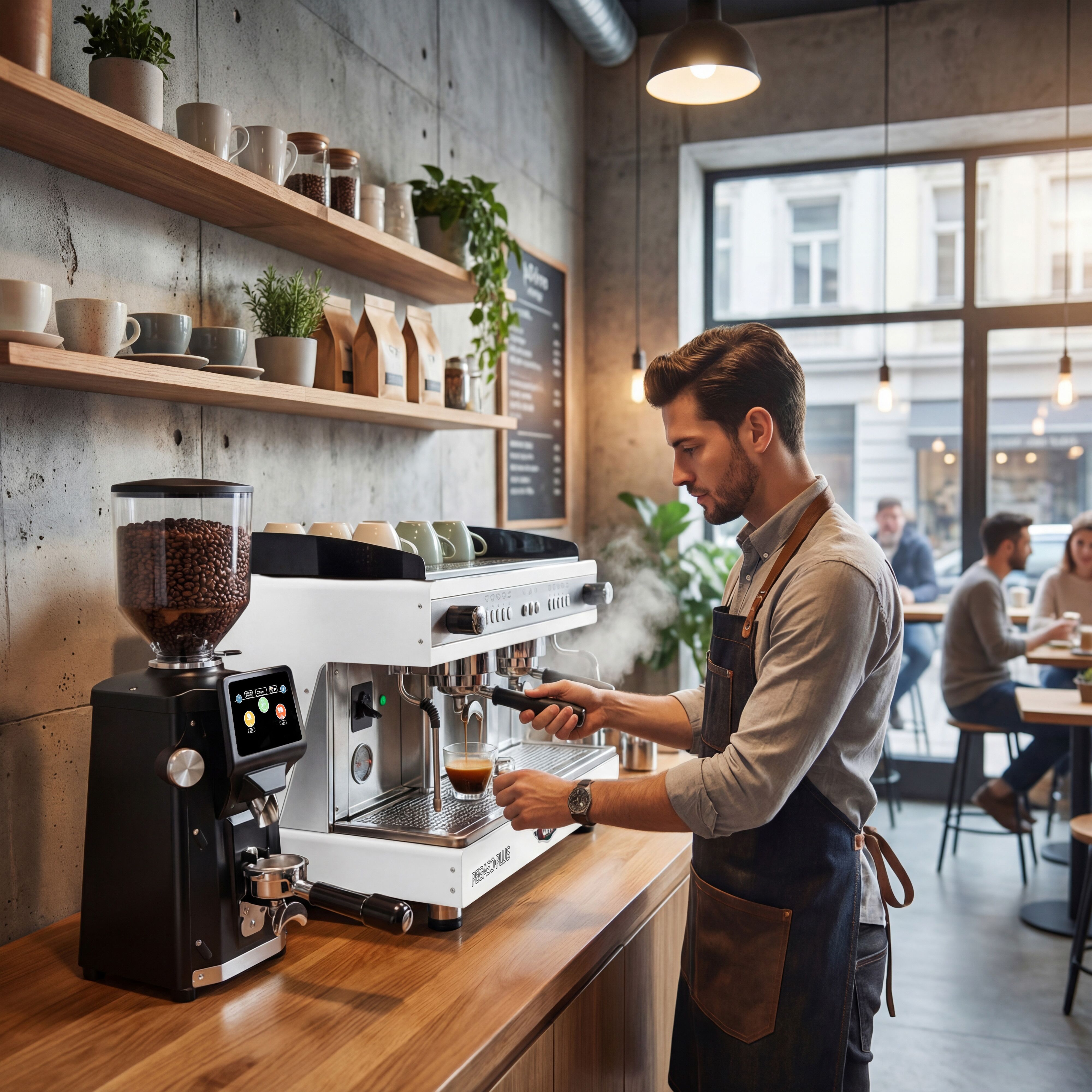 WEGA | Pegaso Plus - Espressor - 2 grupuri - 3,7 kW - cu spumător de lapte și apă fierbinte - Alb