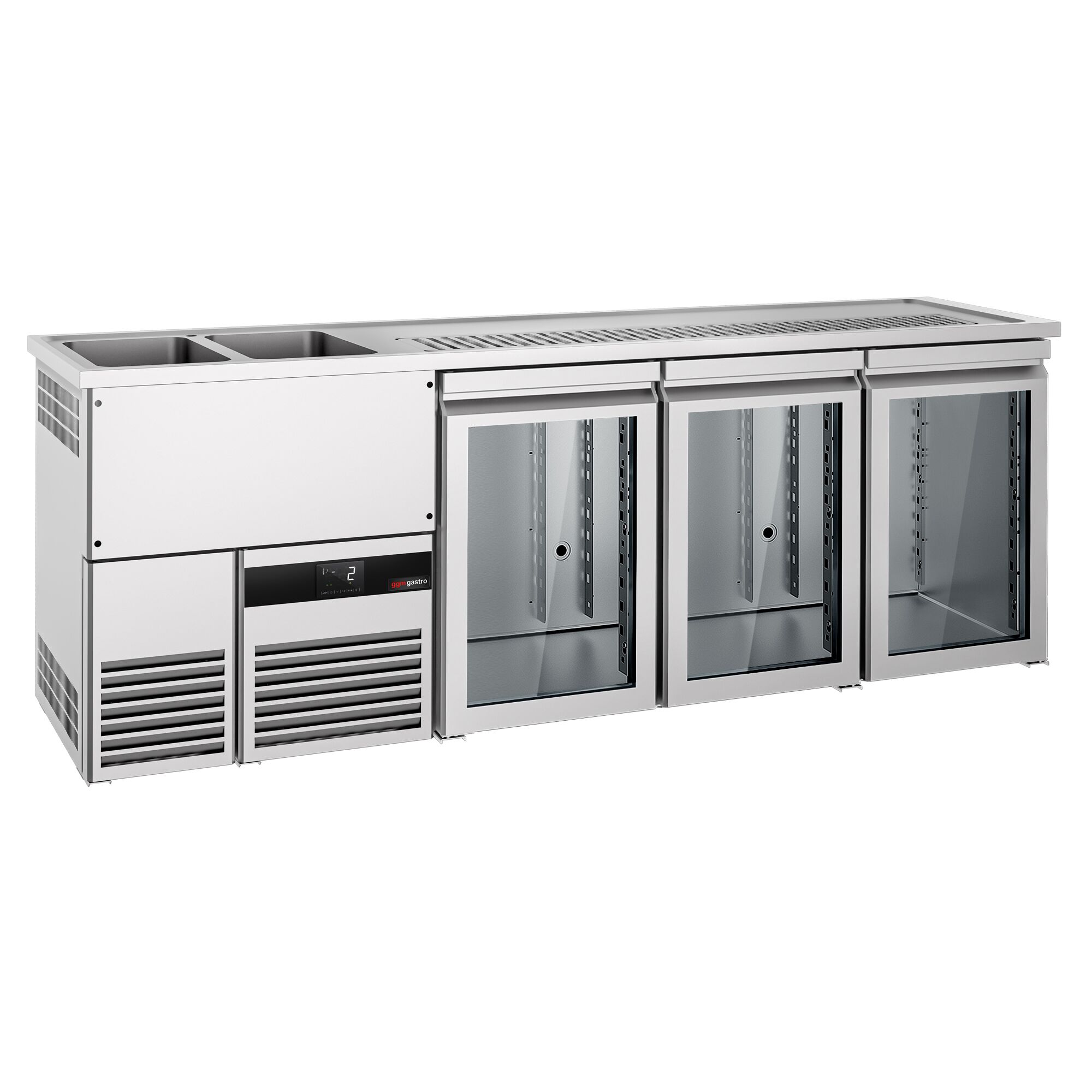 Comptoir de bar réfrigéré PREMIUM - 2500x700mm - 3 portes vitrées