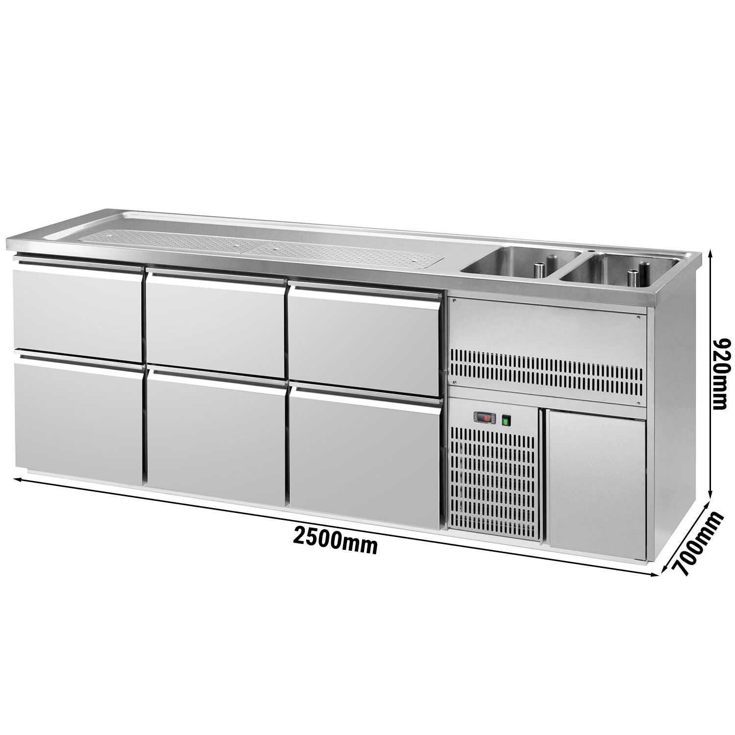 Comptoir de bar réfrigéré PREMIUM PLUS - 2500x700mm - 6 tiroirs