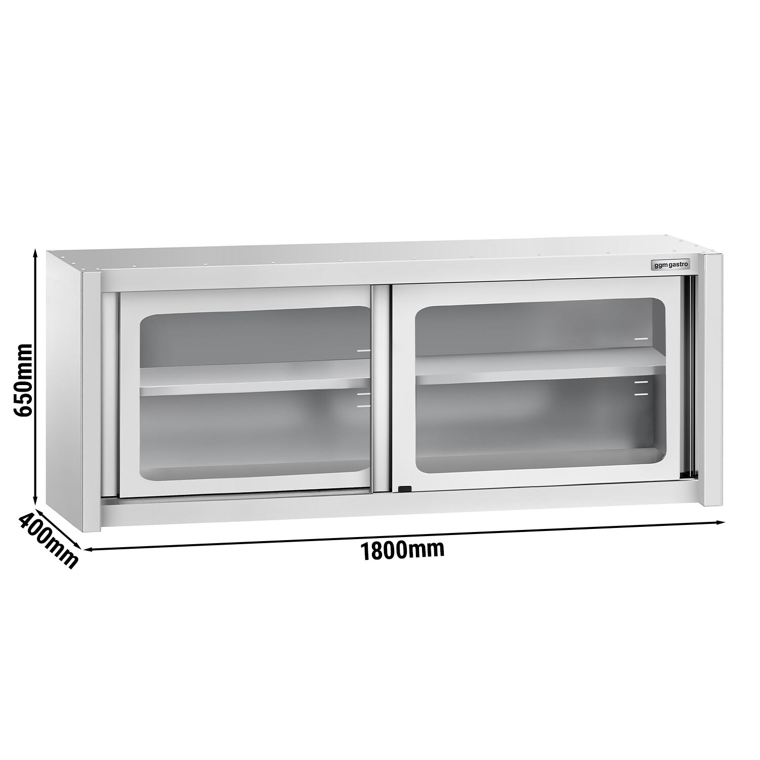 Armoire murale en acier inoxydable - 1800x400mm - avec portes coulissantes vitrées - 650mm de haut