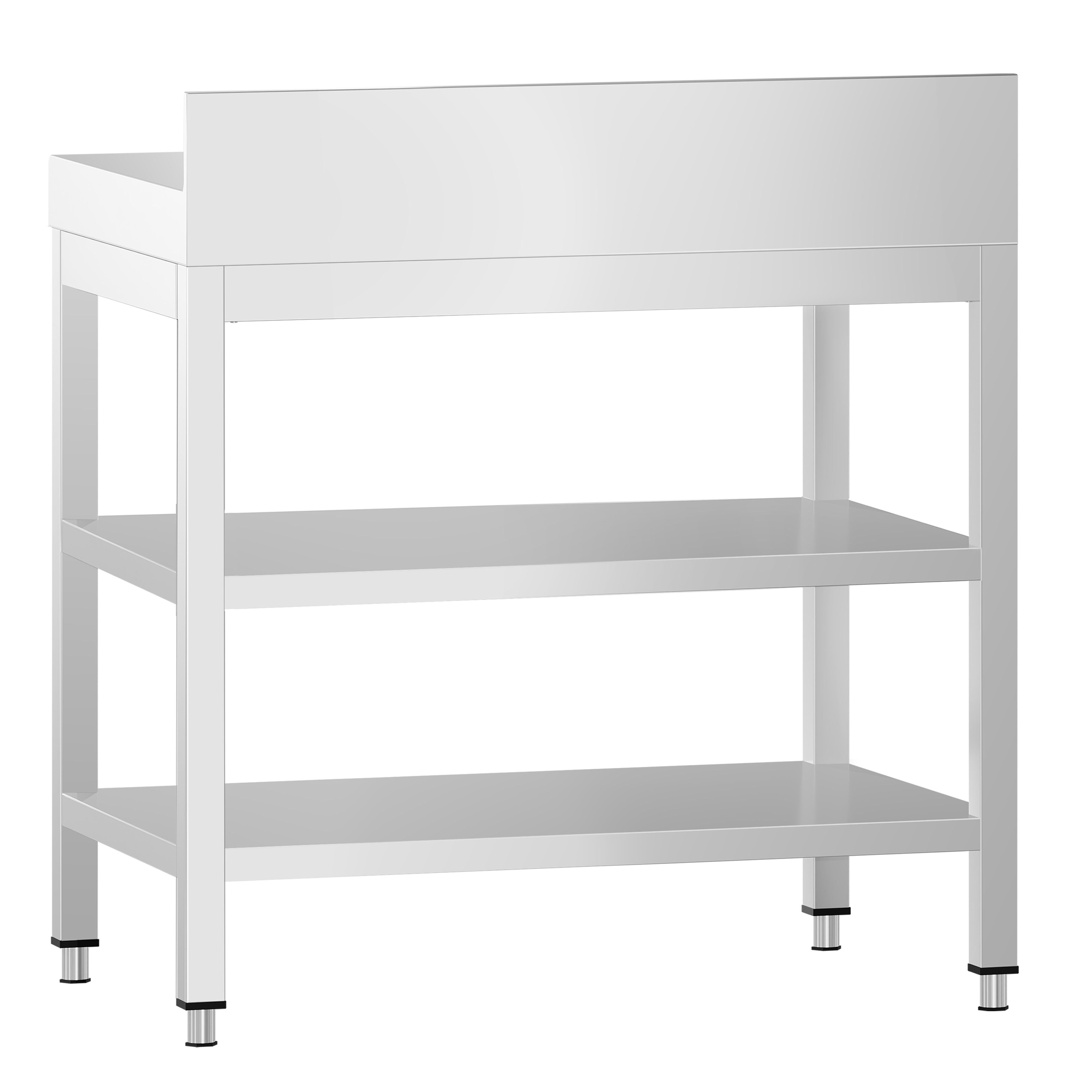 Table de travail inox PREMIUM - 600 x 700 mm - avec tablette inférieure, Dosseret & Tablette intermédiaire
