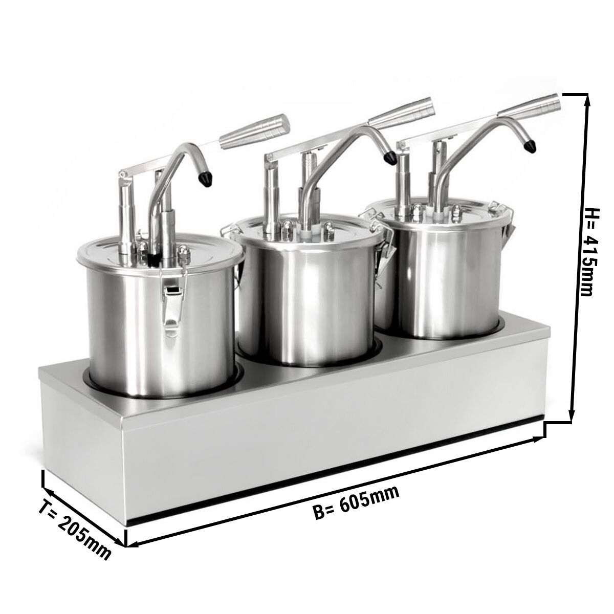 Commercial Condiment Dispenser - 3x 4 litres - Stainless steel - 605x415mm - adjustable dose - with container - incl. stainless steel frame