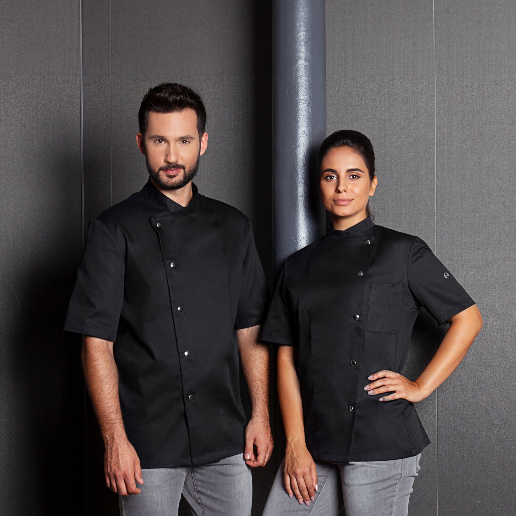 KARLOWSKY | Gustav Men's Chef Jacket – Short Sleeve - Black - Size 68 - Press-Stud Closure