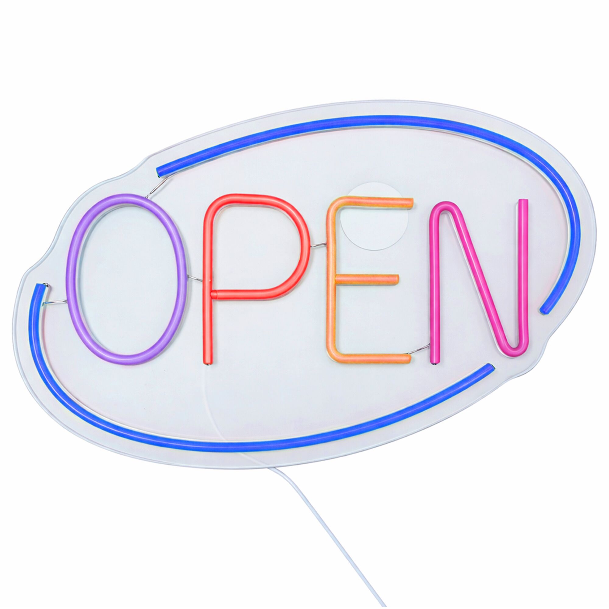 LED illuminated sign - OPEN - dimmable - Blue/Multi-colour - 420x250mm