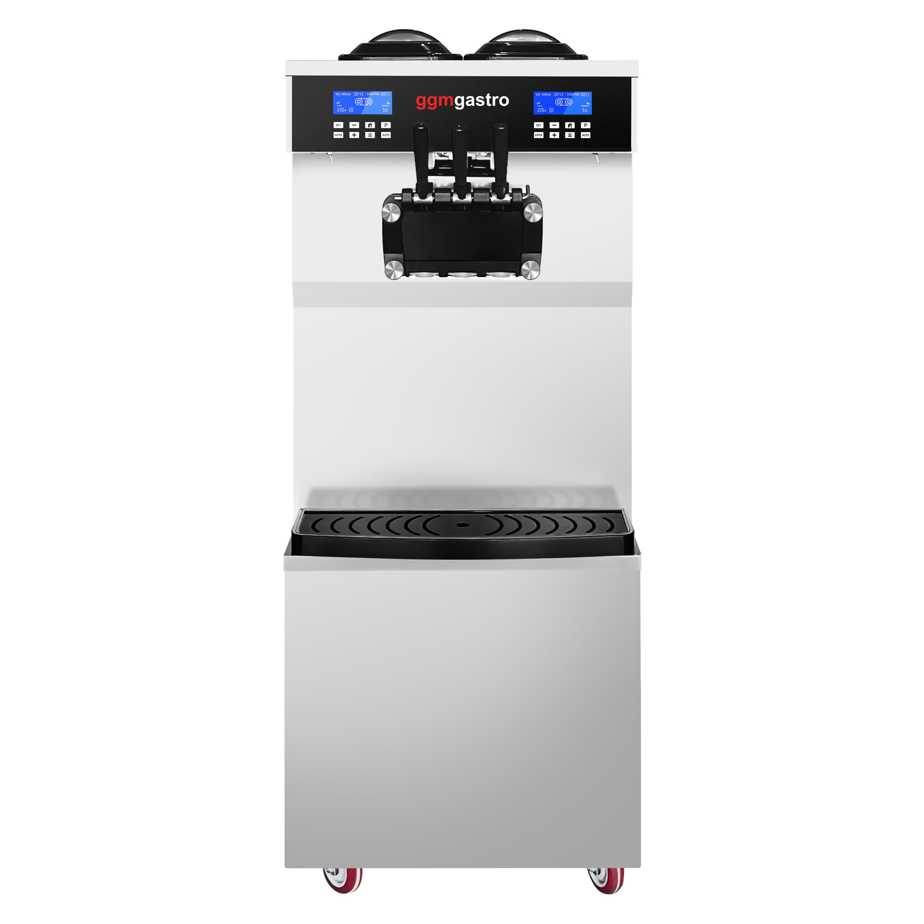 Commercial Soft Serve Ice Cream Machine - 36L/h - 3.8kW - for 3 flavours (twin twist) - Freestanding unit - Pre-Cooling - Self-Cleaning