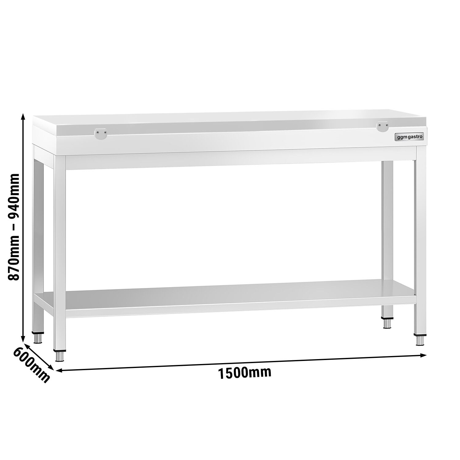 Table de travail inox PREMIUM - 1500 x 600 mm - avec tablette inférieure - incl. Planche à découper Blanche