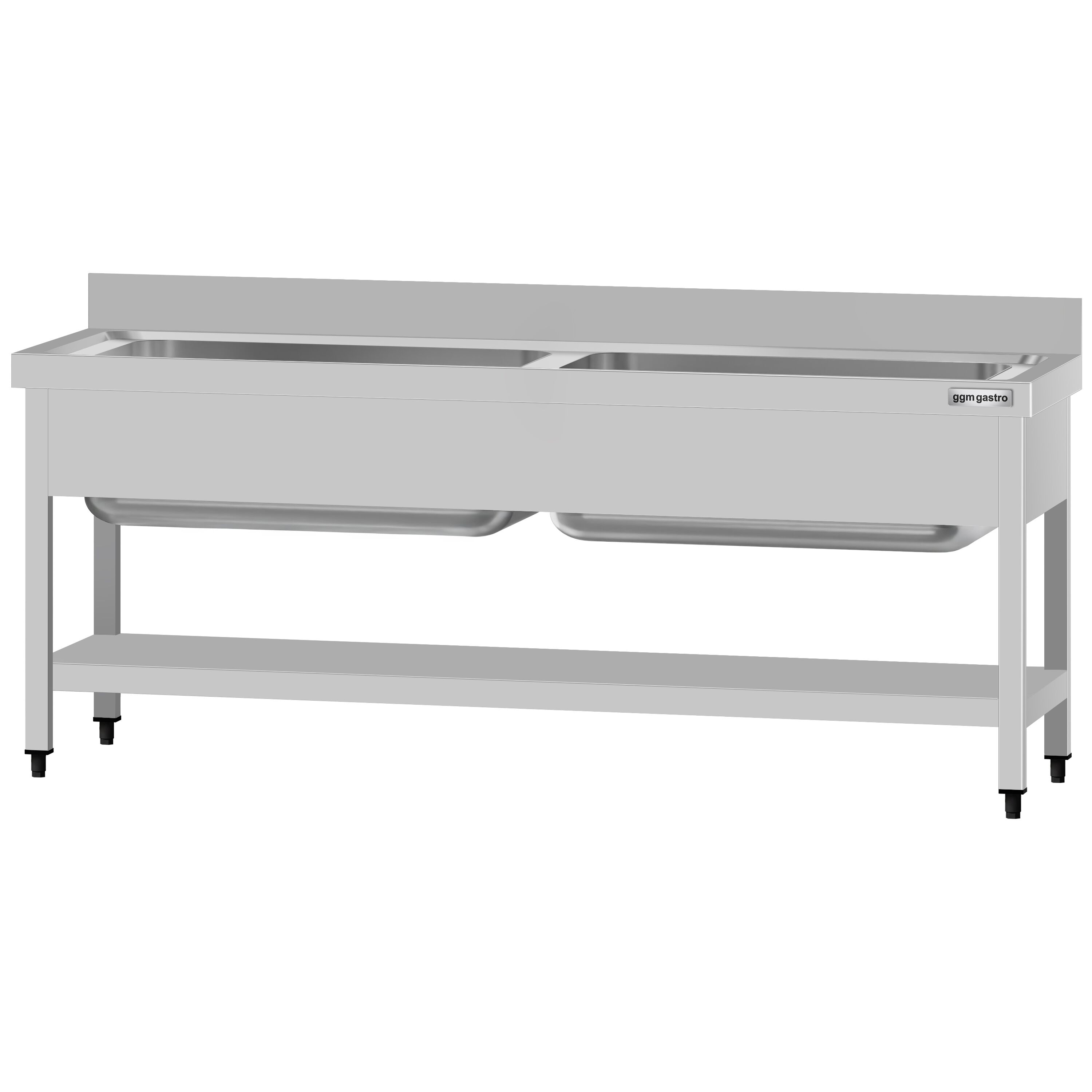 Plonge à marmites en inox ECO - 1800x700mm - avec étagère basse & 2 bacs