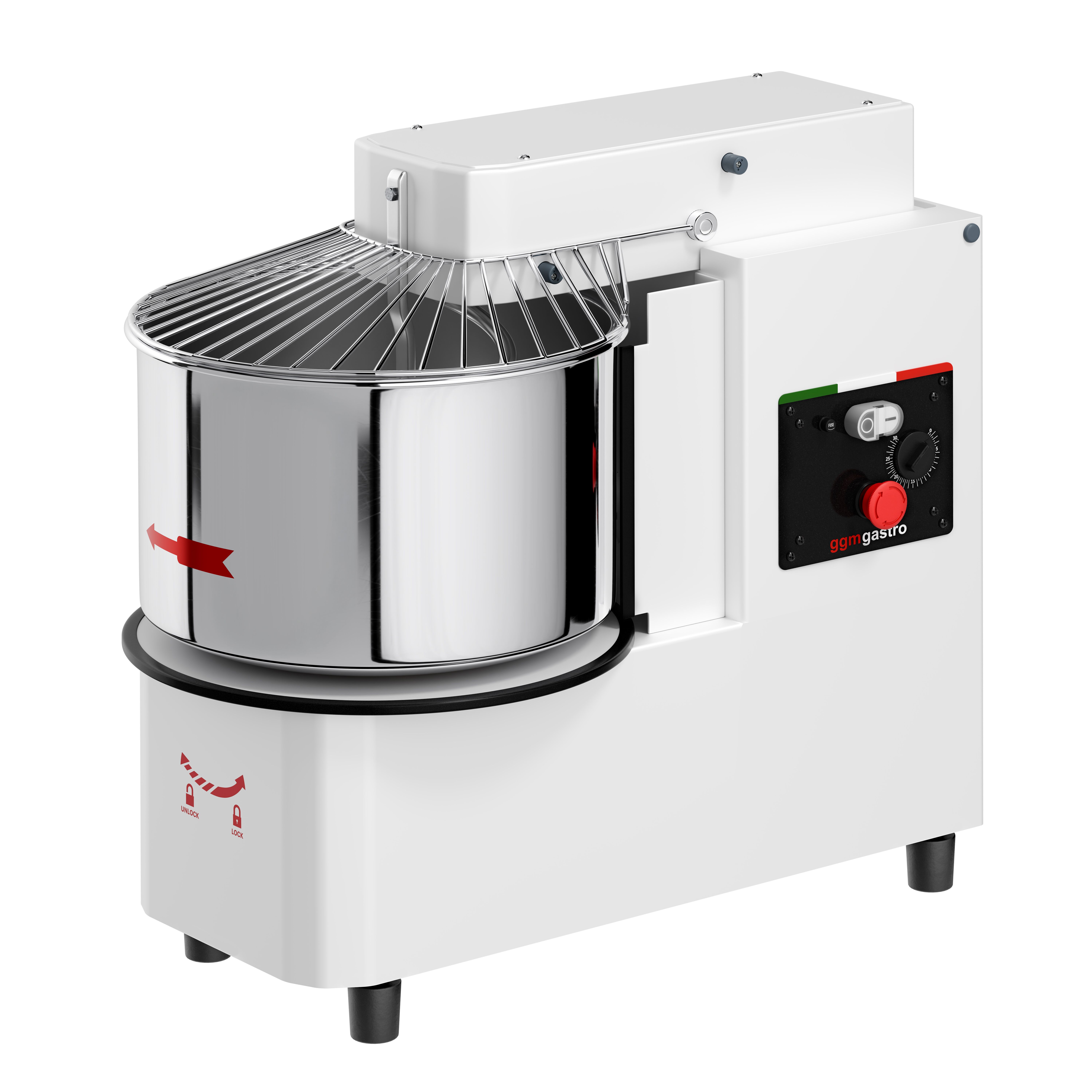 Pétrin à Pâte / Pétrin à spirale - 42 Litres / 38 kg - 1 Vitesse - Cuve Amovible & Tête Relevable - Fonction Minuterie