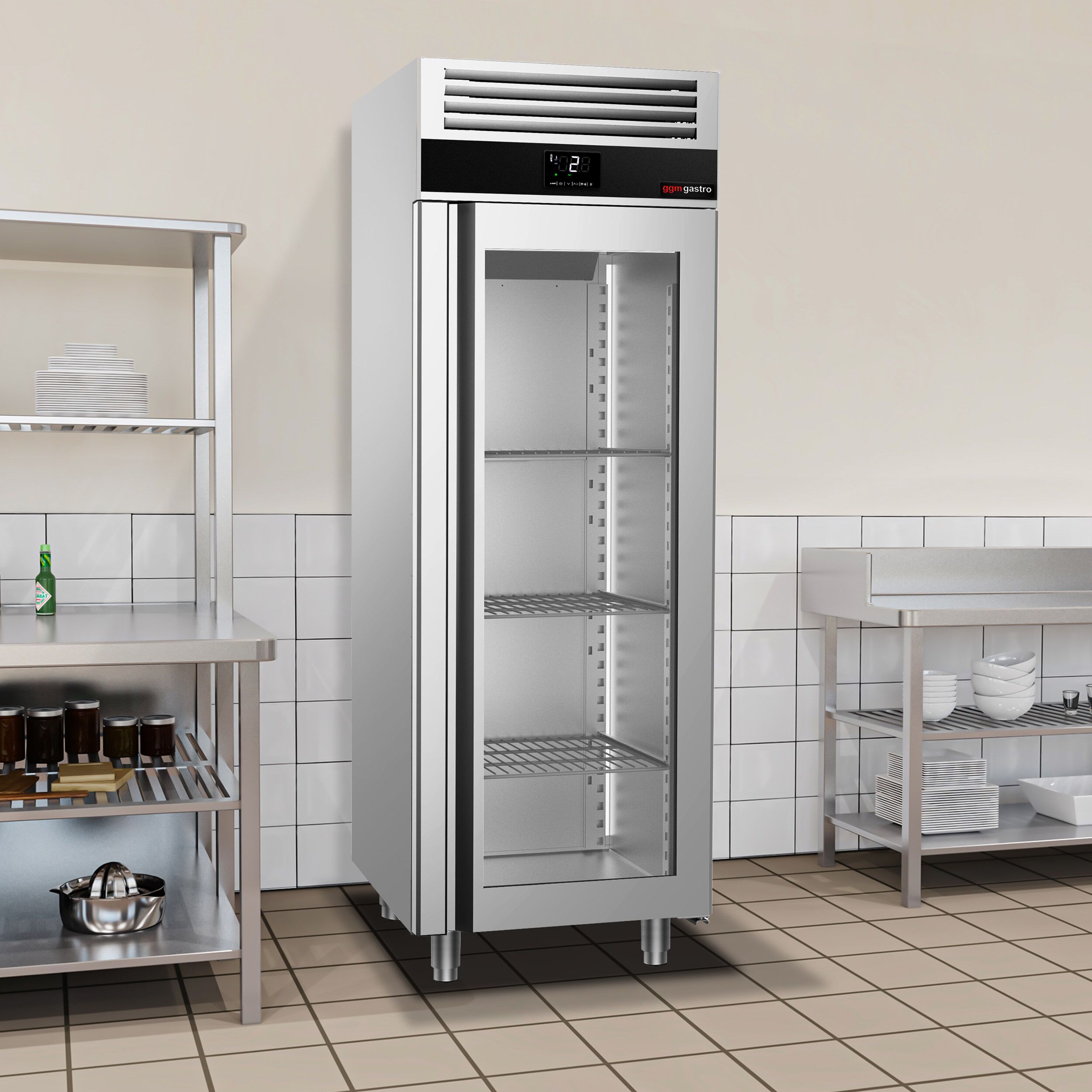 Armoire réfrigérée vitrée positive Inox AISI 304 PREMIUM - avec 1 porte vitrée