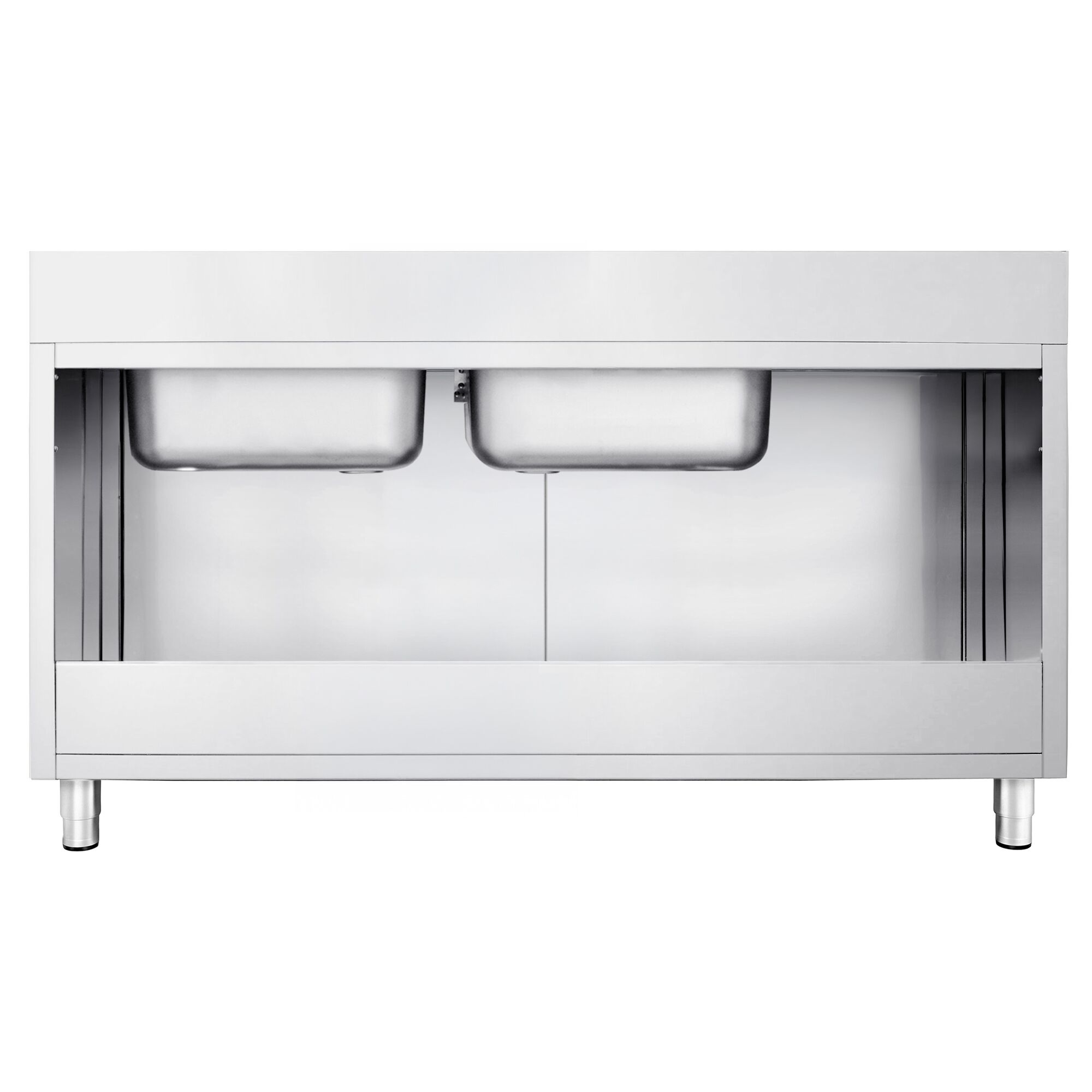 Diskbänk med underskåp PREMIUM - i rostfritt stål - 2000x600 mm