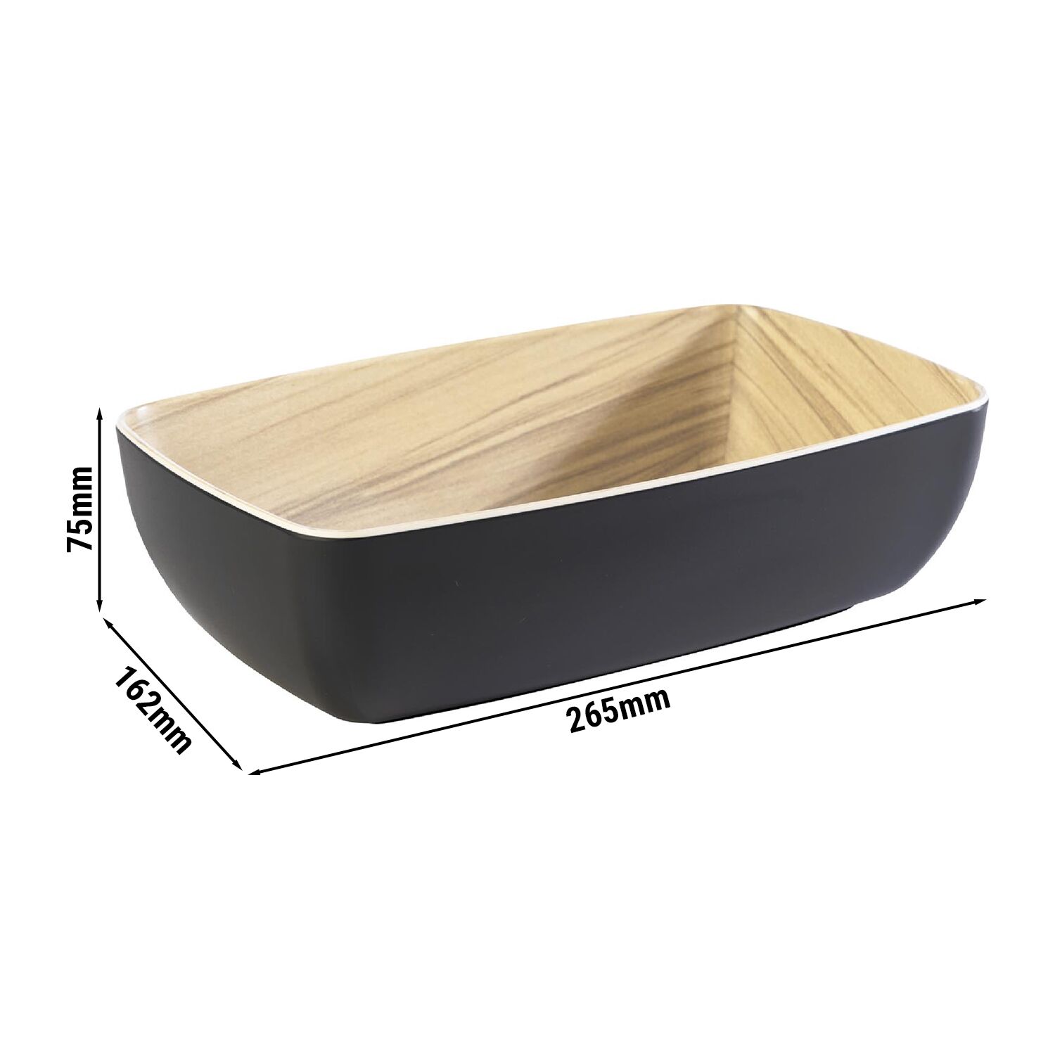 (6 pcs) Bac GN 1/4 - FRIDA - Mélamine - 1,8L - rectangulaire - lot de 6 - 265x162mm - Profondeur : 75mm - Noir/Beige