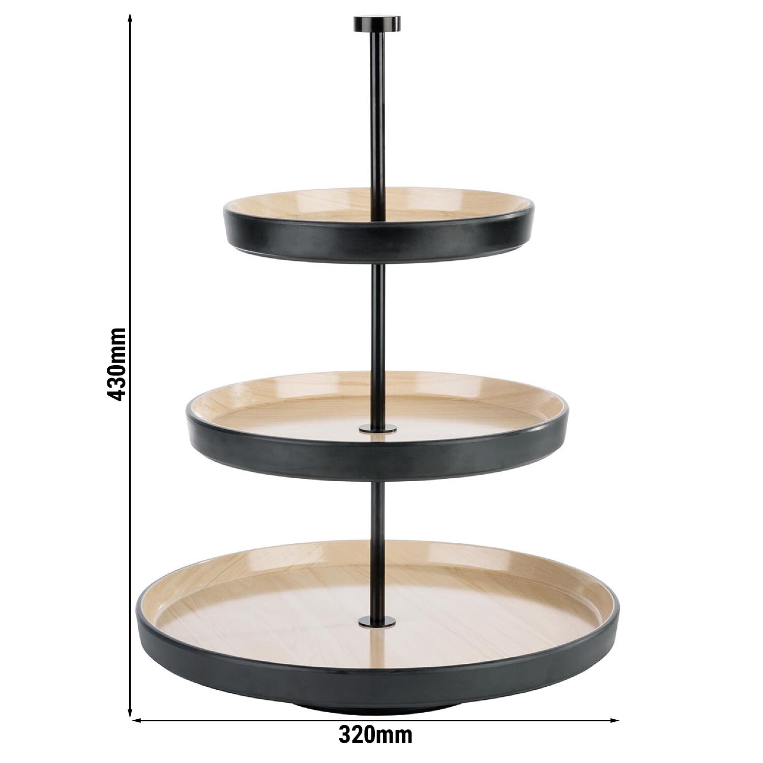 Présentoir buffet - FRIDA - 3 niveaux - rond - Acier inoxydable, Mélamine - Beige, Noir