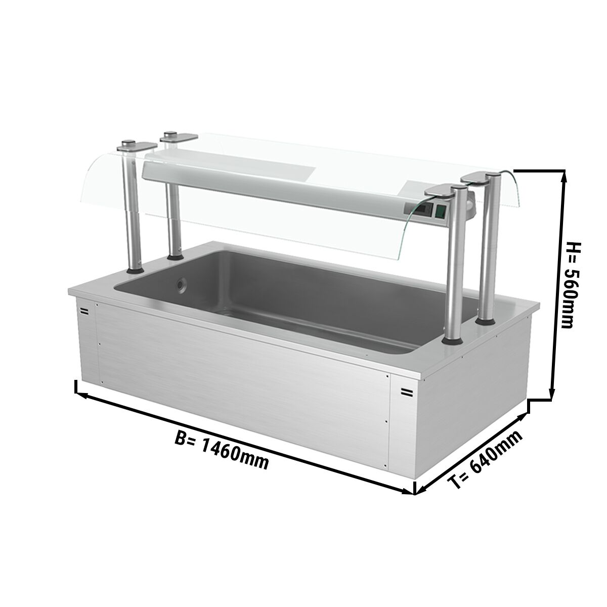 Cuba de hielo encastrable - 1460mm - 4x GN 1/1 - 160L - con protector antisalpicaduras de cristal