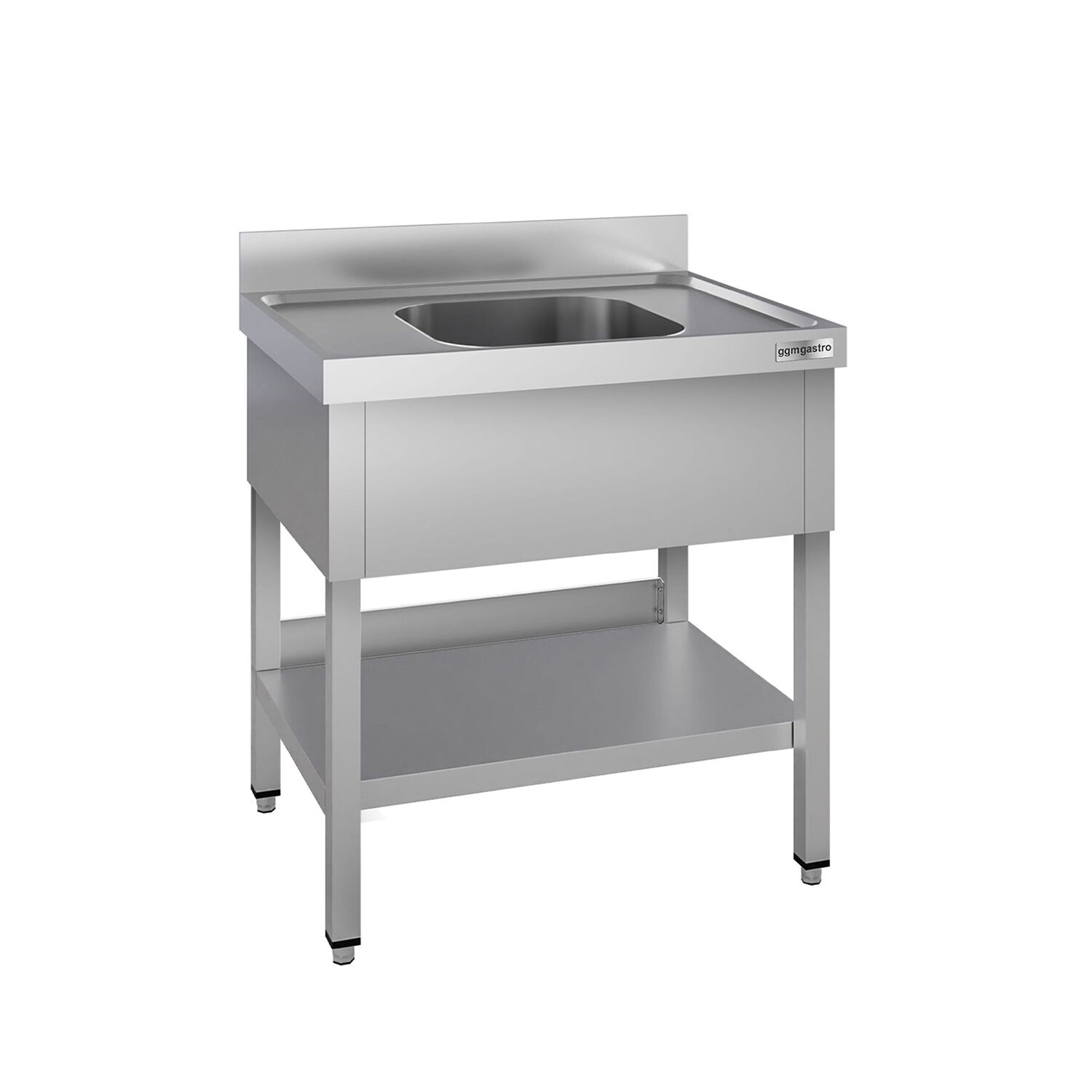 Stainless Steel Commercial Sink Unit ECO - 800x600mm - with Single Bowl Centre - with Undershelf - with Upstand