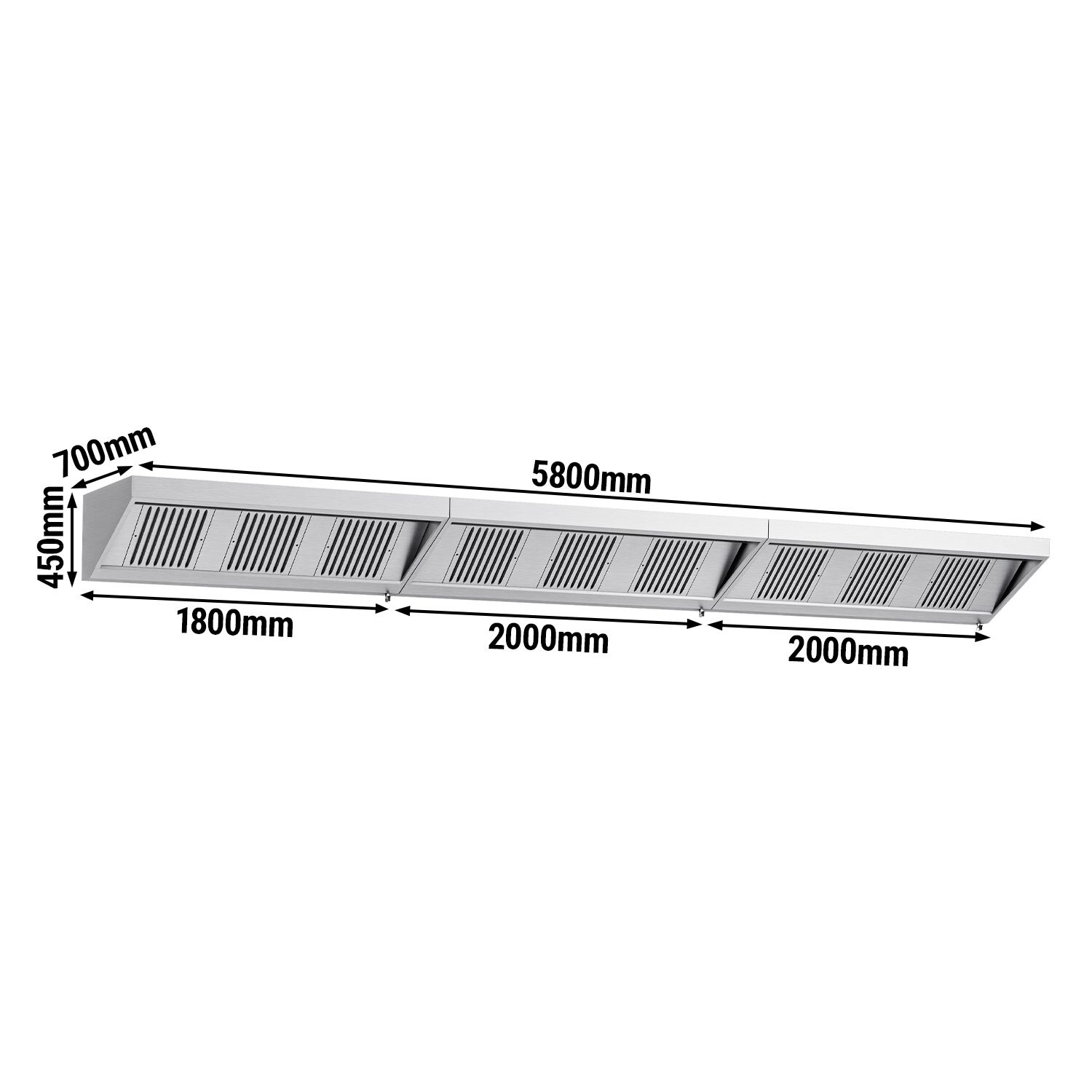 Fali elszívóernyő - 5800 mm - 700 mm mély - Labirintszűrő és világítás - motor nélkül