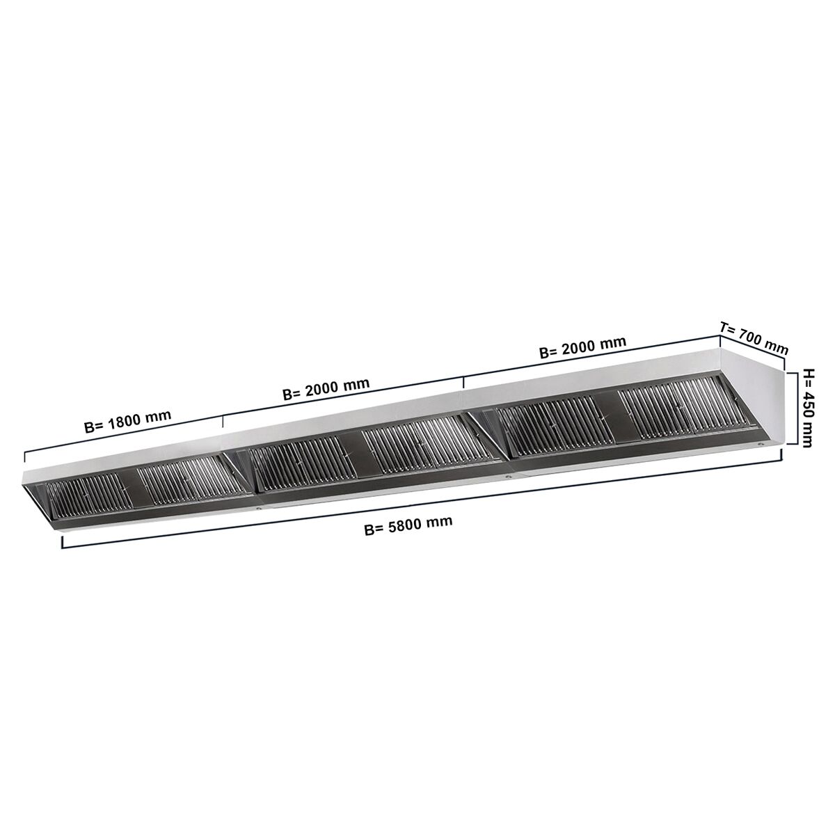 Hotte murale – 5800 mm – avec filtre & lampe