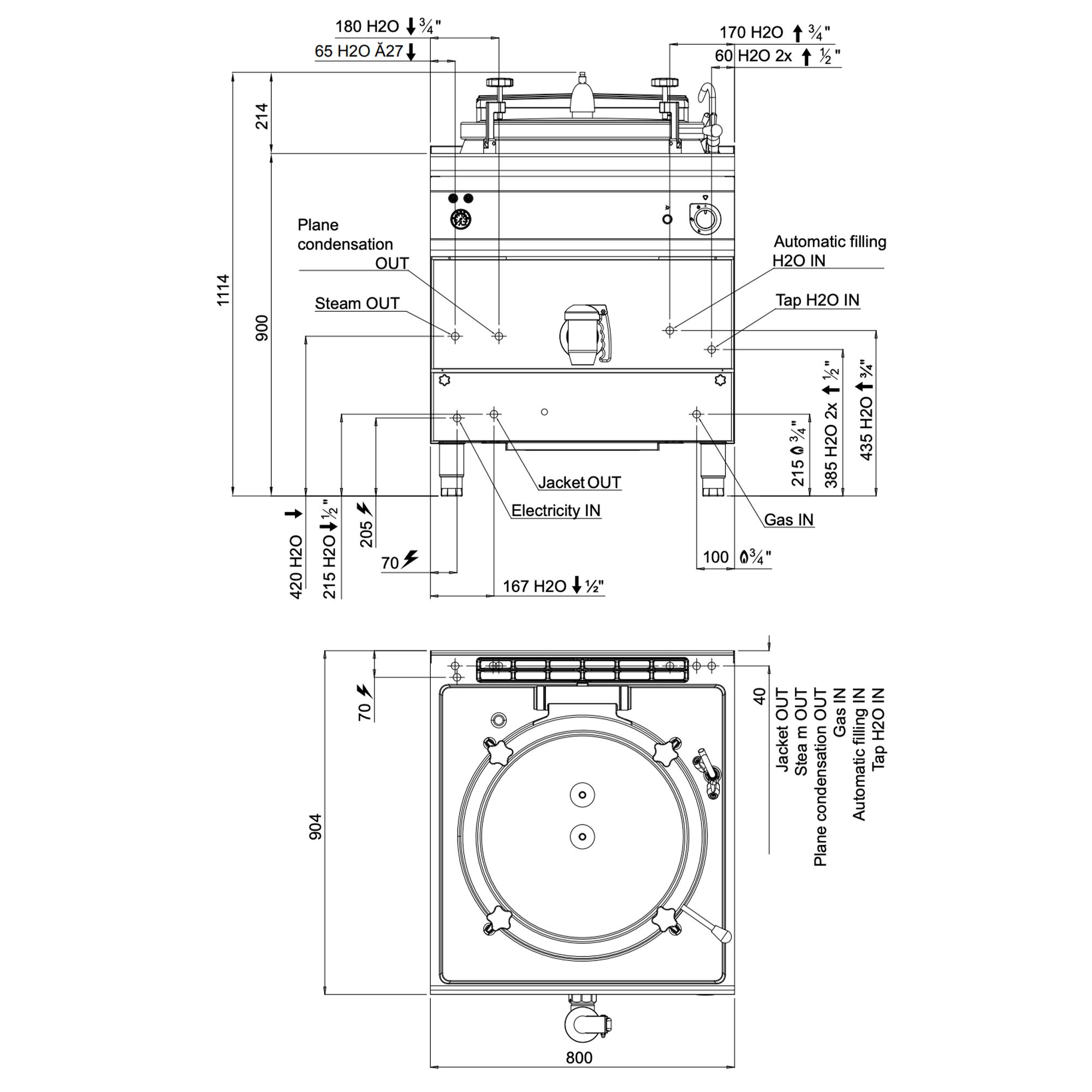 Gas Pressure Boiling Pan - 150L - 20.9kW - Indirect Heating - with Water Connection