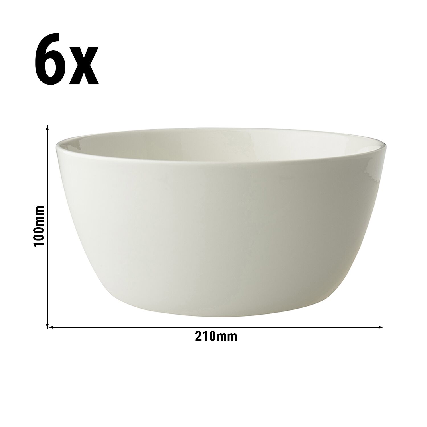 (6 pcs) Saladier Lux - Porcelaine - 2L - Ø 210mm - Ivoire