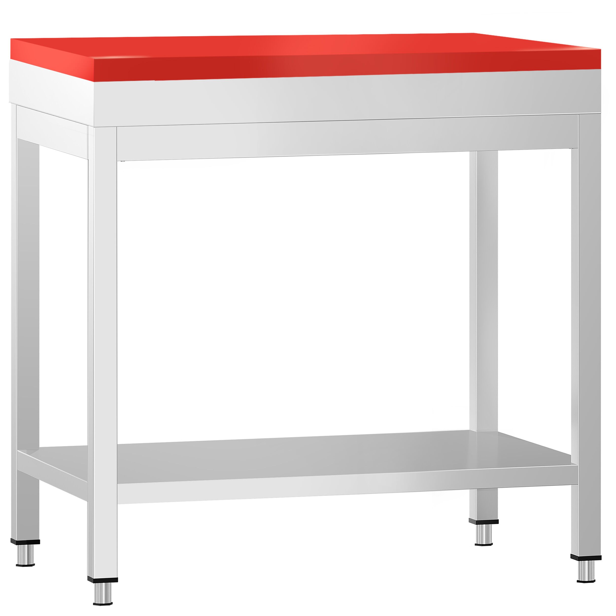 Stół roboczy centralny ze stali nierdzewnej PREMIUM - 600x700mm - z półką - z deską do krojenia Czerwony