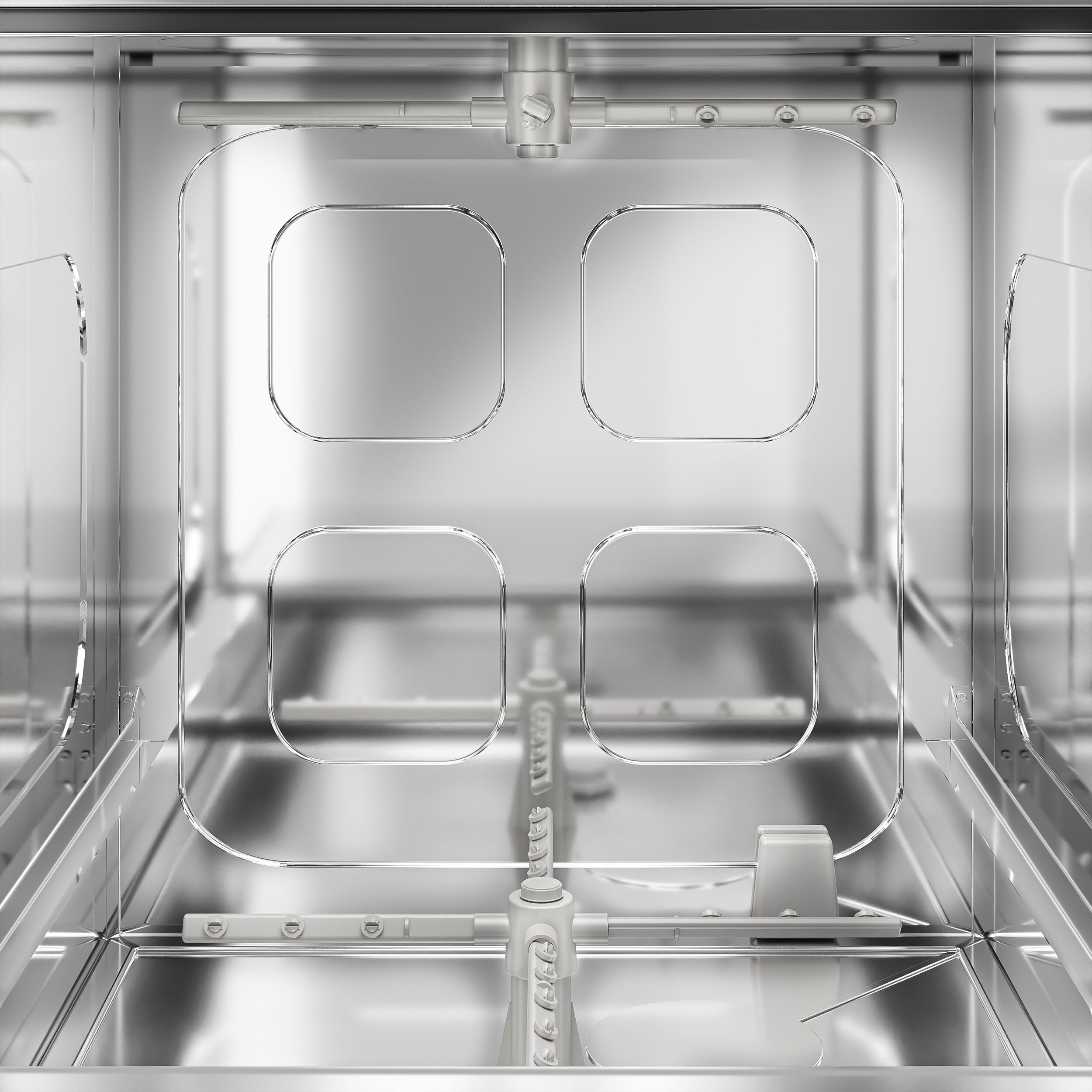 Lave-vaisselle professionnel - Panier 50x50cm - Commandes mécaniques - 3,55kW - avec pompe de vidange + pompes doseuses détergent et liquide de rinçage