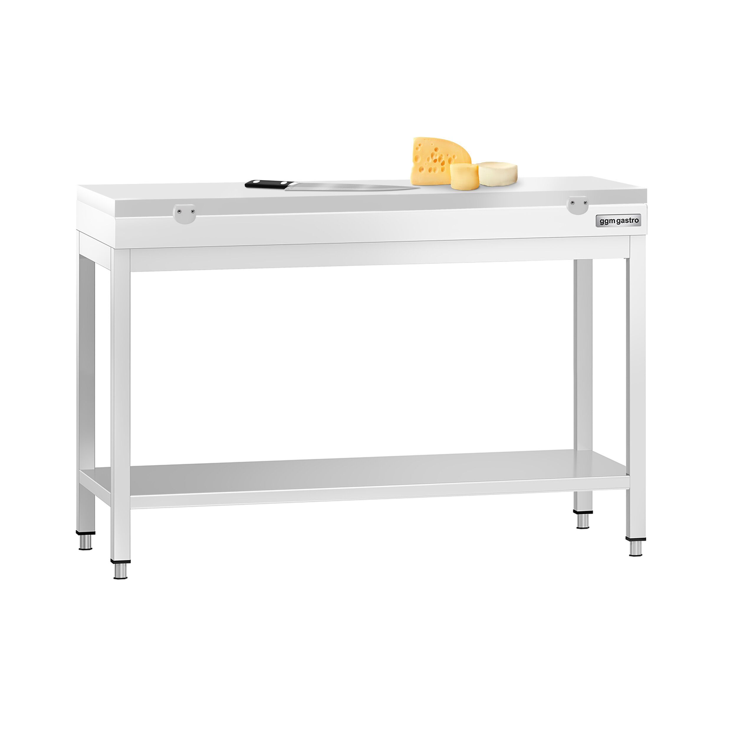 Table de travail inox PREMIUM - 1200 x 700 mm - avec tablette inférieure - incl. Planche à découper Blanche