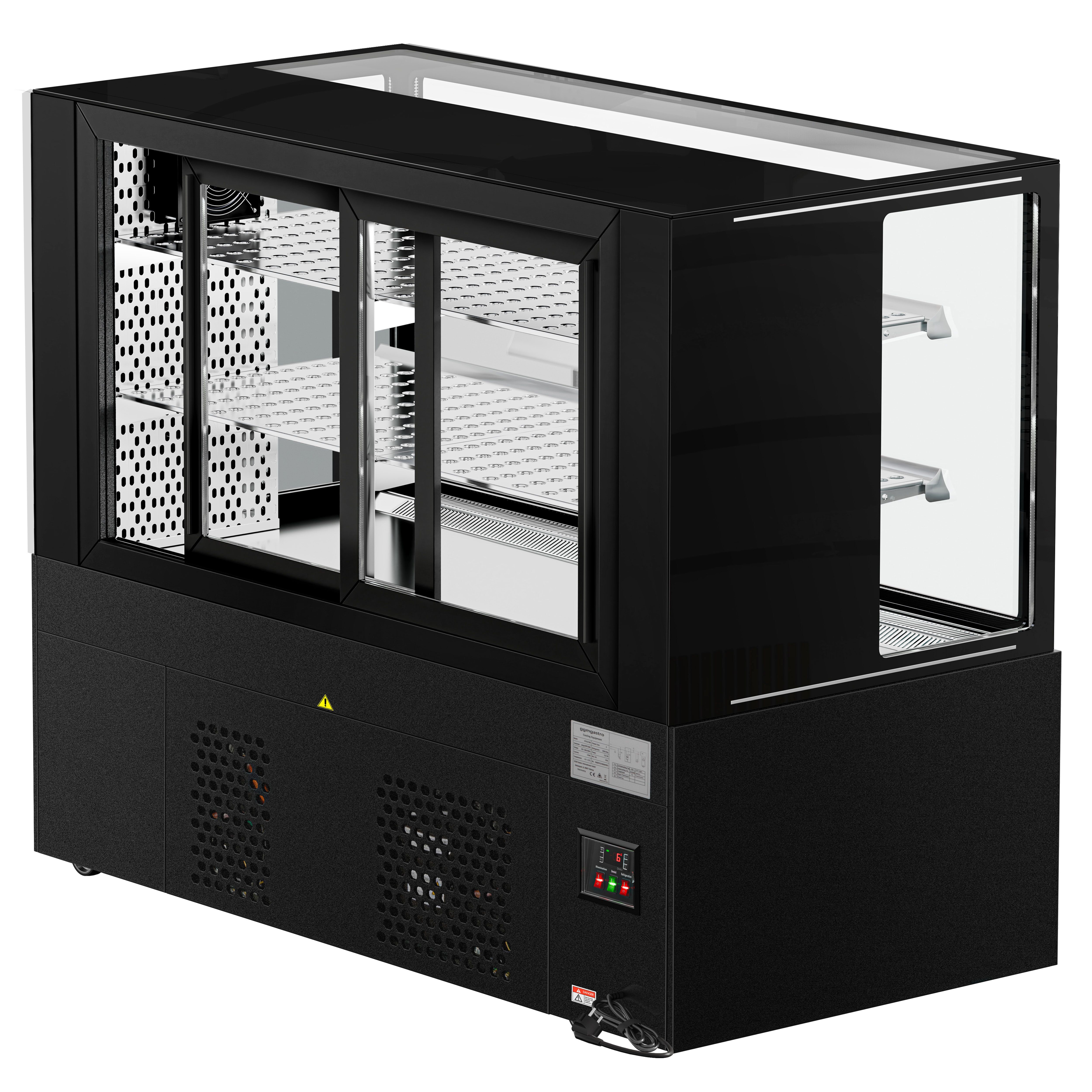Vitrine de comptoir réfrigérée MADRID - 525L - 1500mm - Double vitrage - avec 2 étagères - portes coulissantes vitrées arrière - Noir mat
