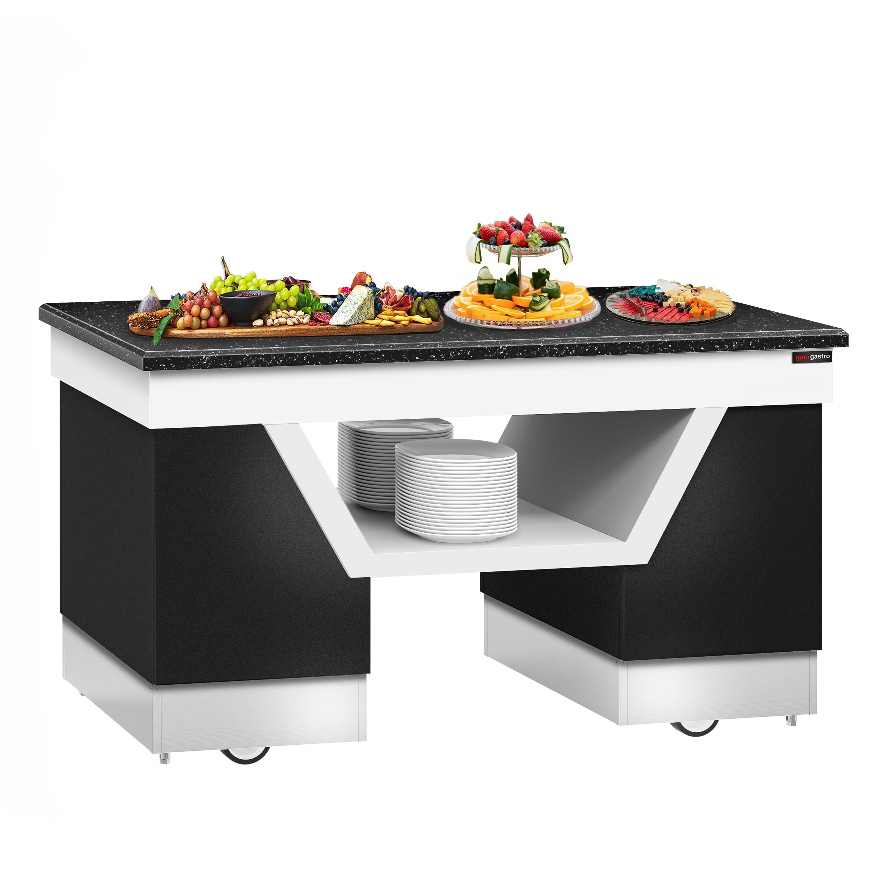 Commercial Ambient Prep Counter – Black Granite Top - 4 Soft-Close Doors - 1600×800mm - On Castors
